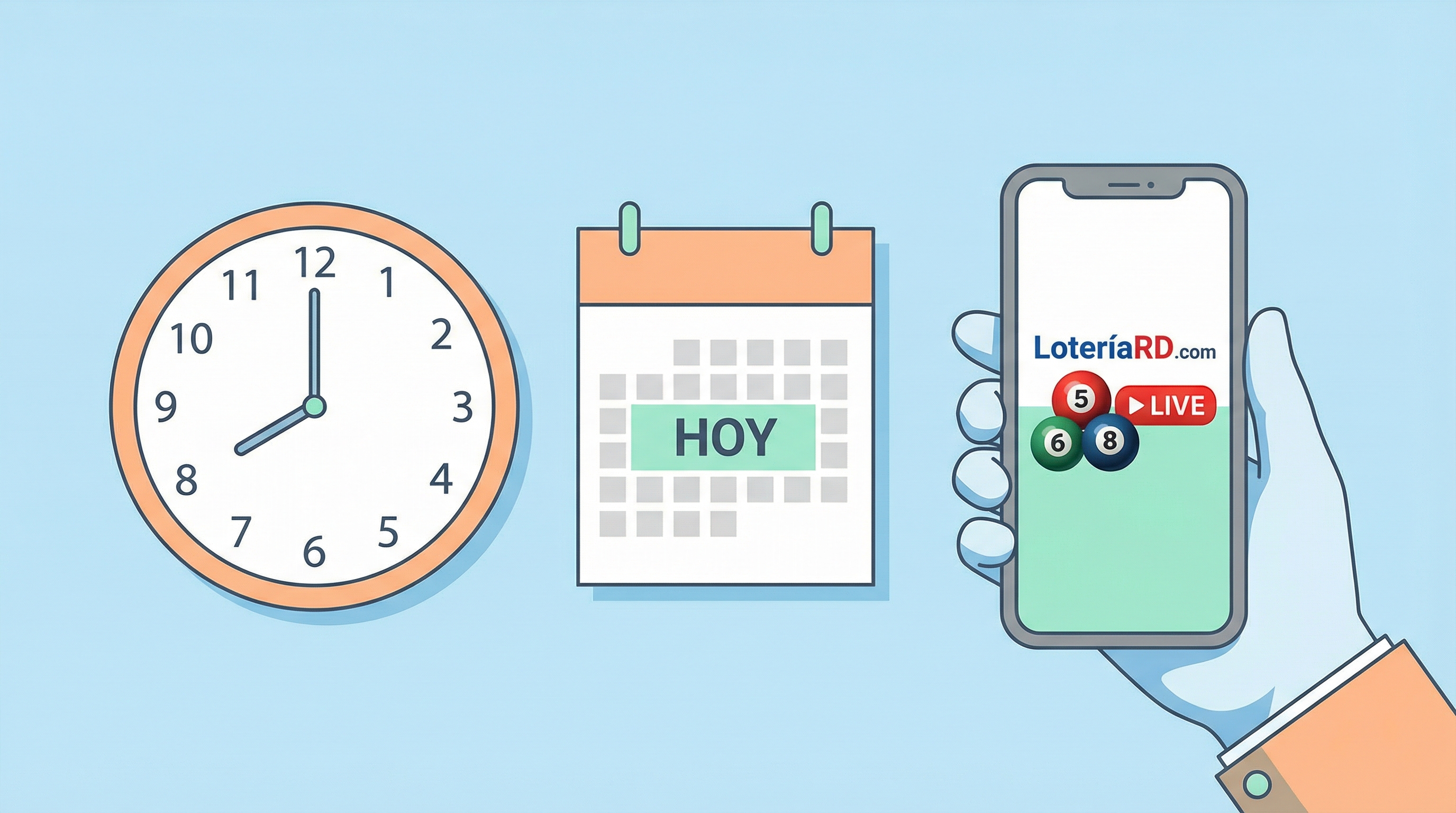 Calendario y reloj marcando las 8 AM para el sorteo de Anguila