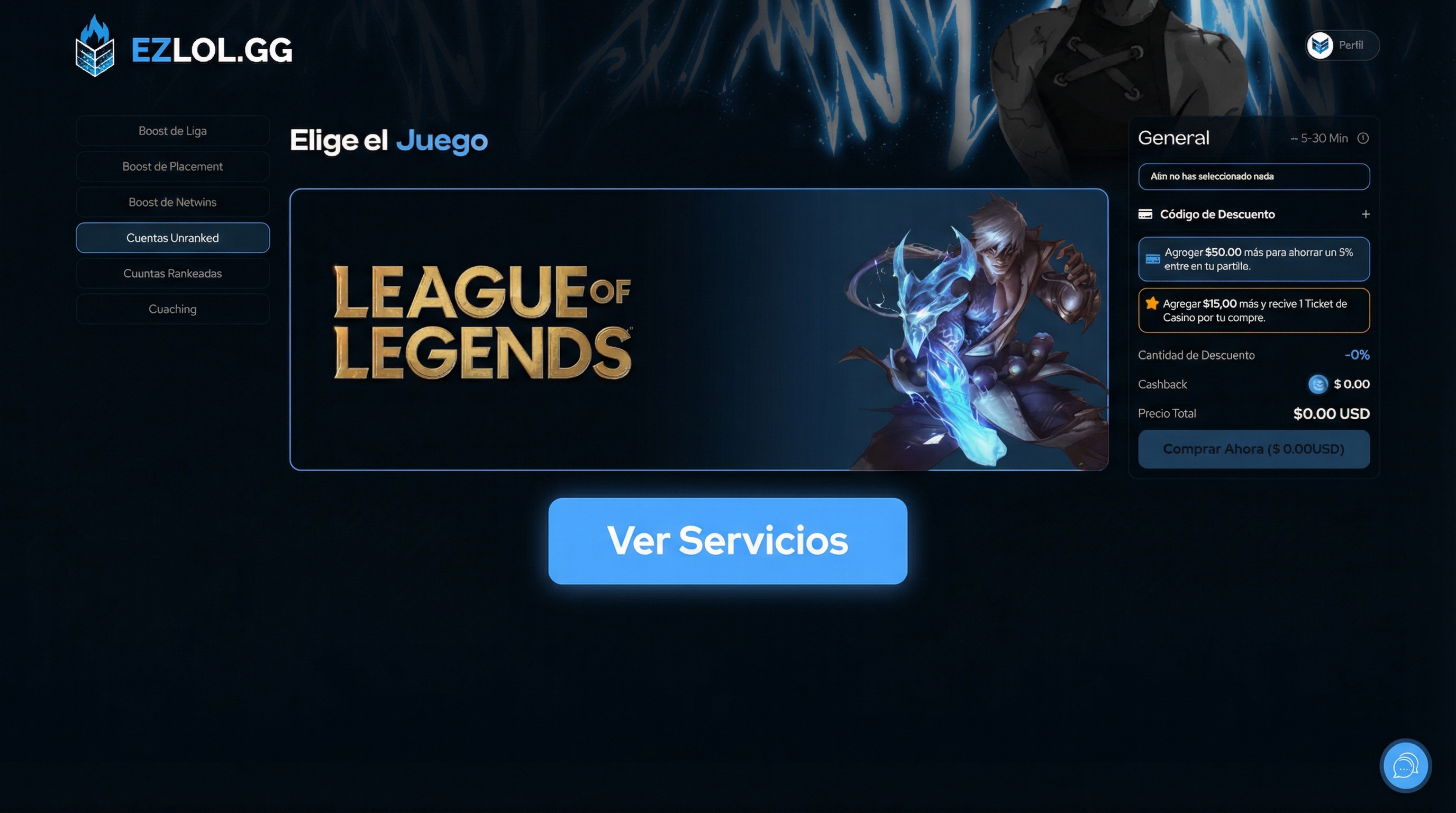 Paso 1 - Elegir League of Legends en EZLOL.GG