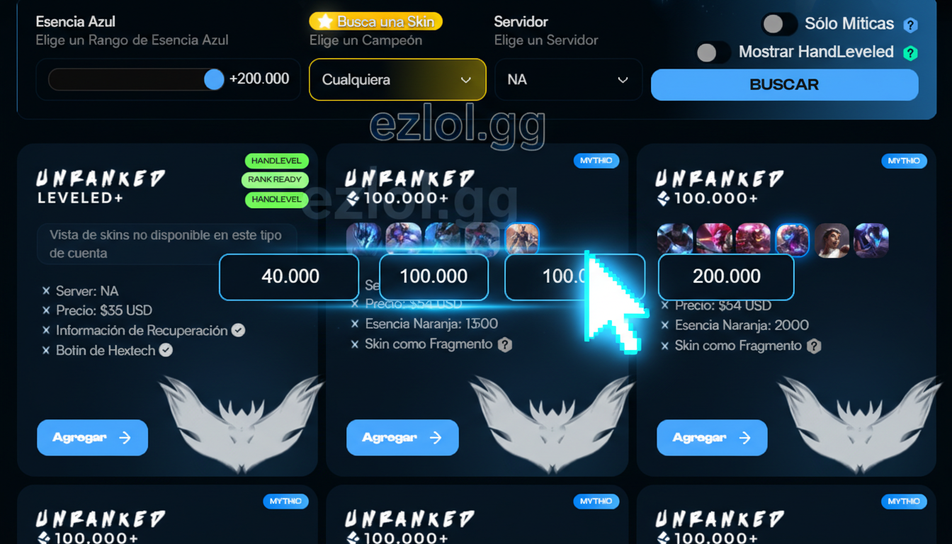 Seleccionar cantidad de Esencia Azul en EZLOL.GG