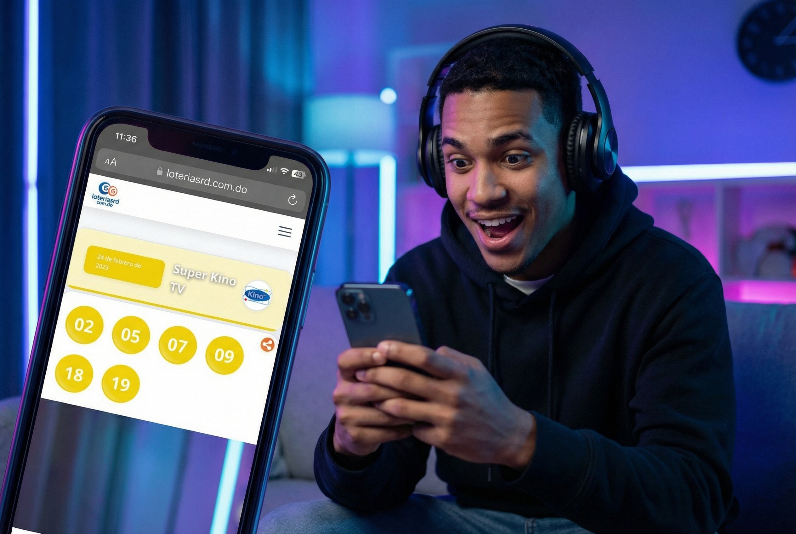 Joven celebrando premio de Super Kino TV con 6 n&uacute;meros