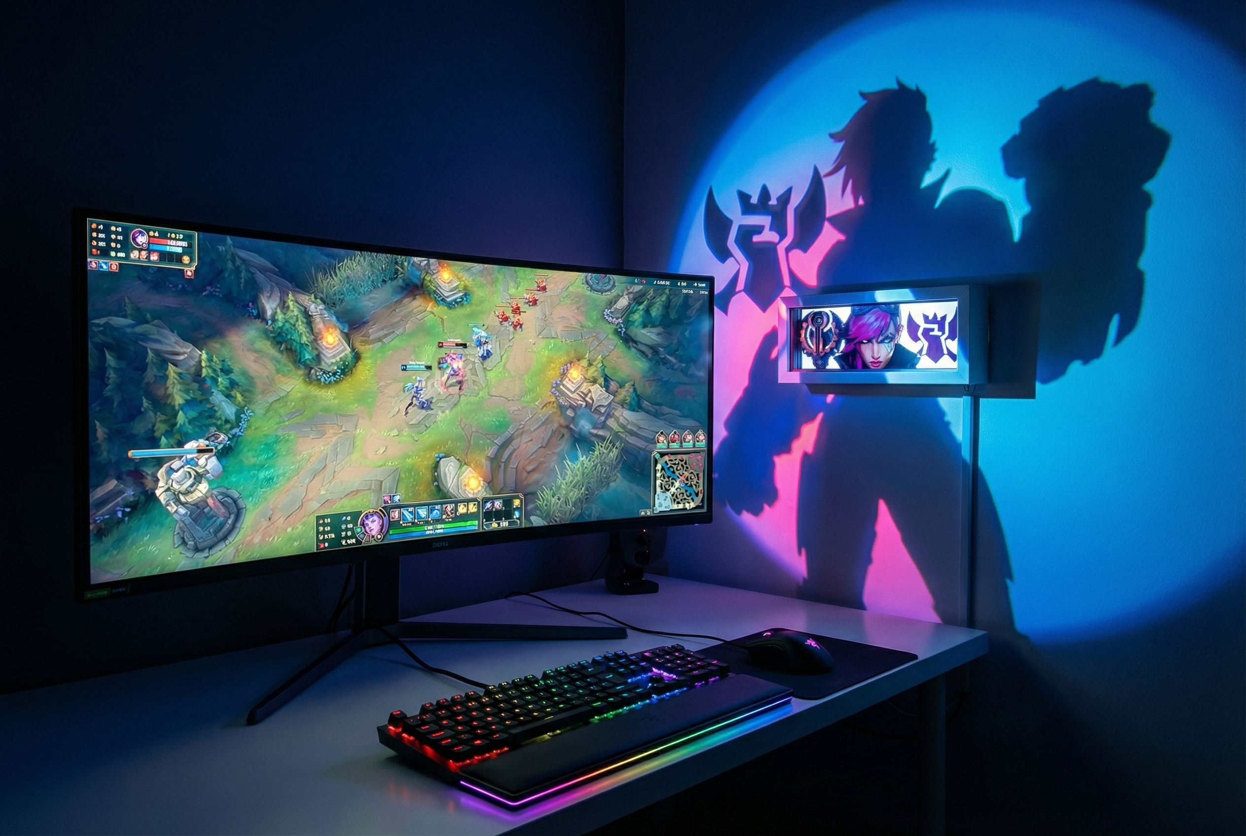 Lámpara de campeón de League of Legends para decorar un setup gamer