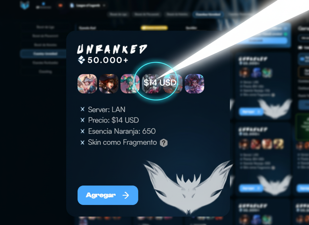 Precio de cuenta unranked de LoL barata en EZLOL.GG