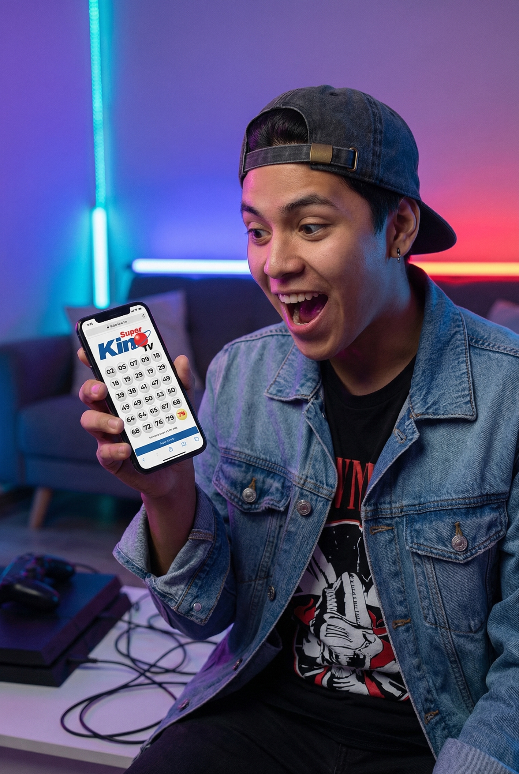 Revisando resultados del Super Kino TV en un smartphone