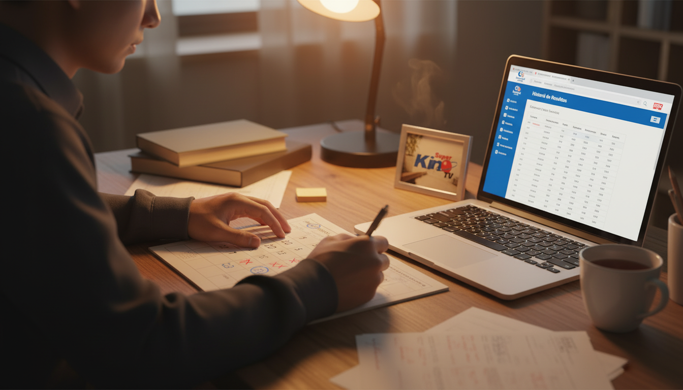 Persona revisando historial de loter&iacute;a en un calendario