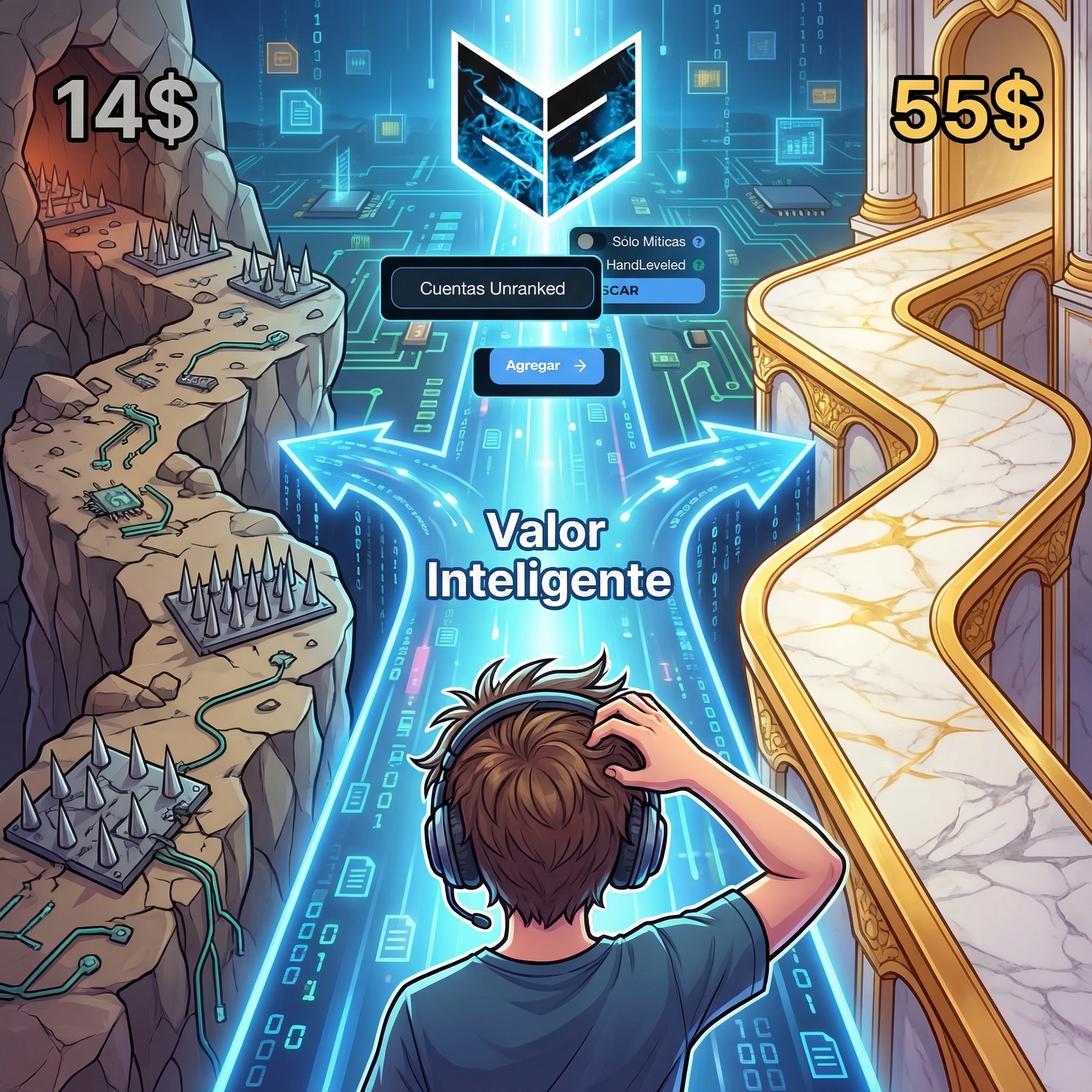 Gamer confundido eligiendo cuenta de LoL