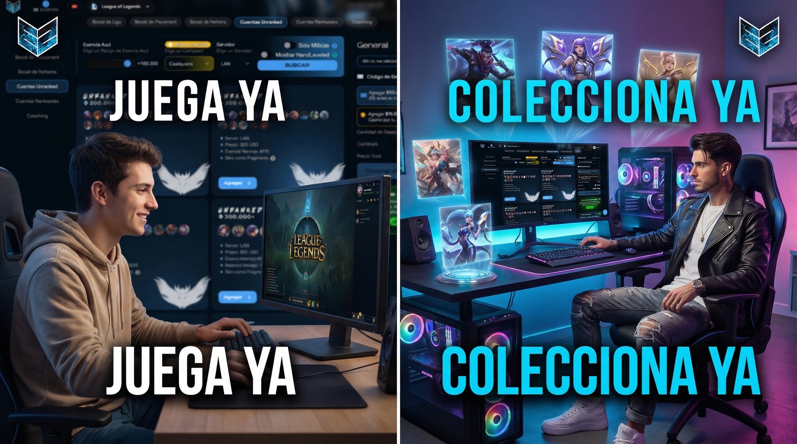 Comparación visual entre jugador con cuenta barata y jugador con cuenta premium
