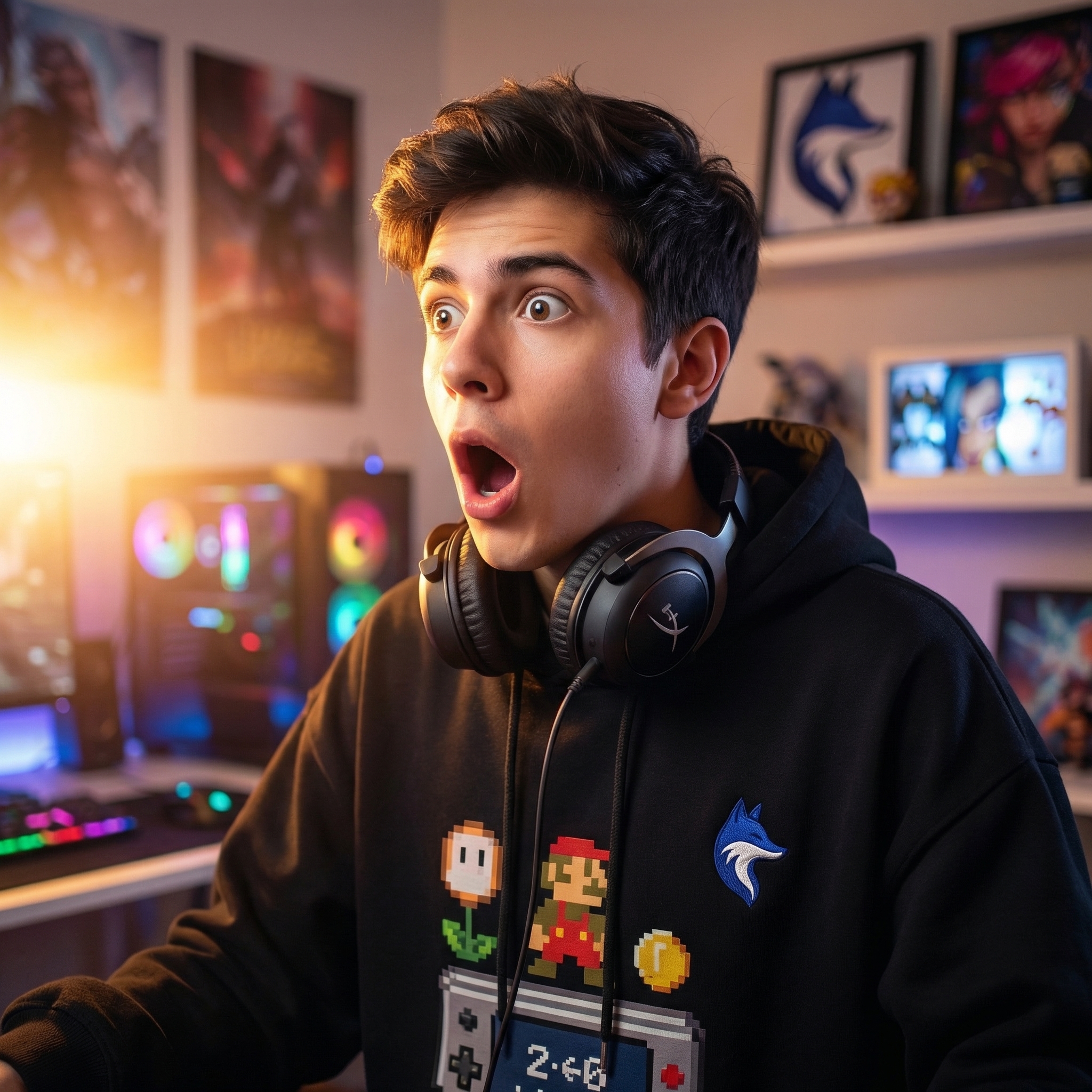 Reacción de asombro al recibir un regalo de LoL