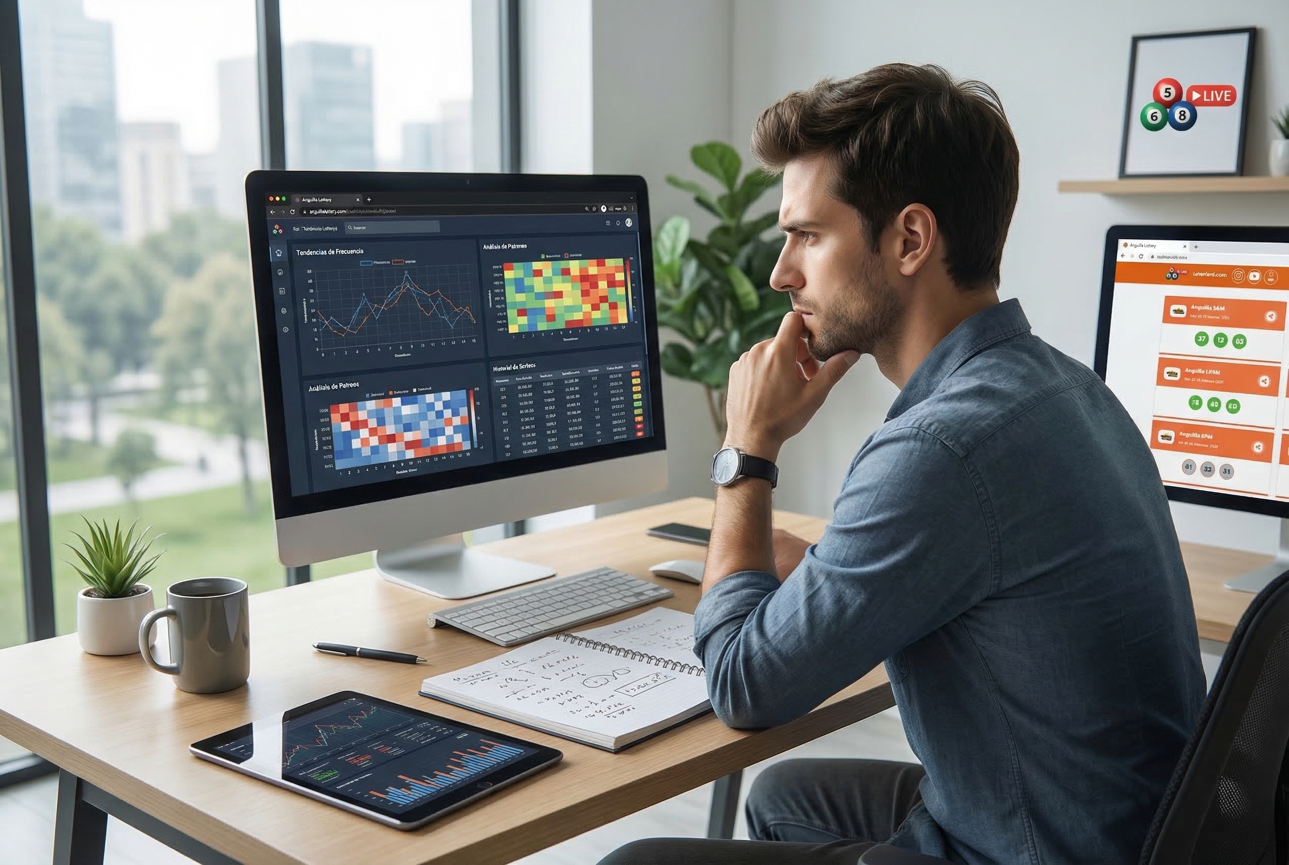 Jugador de loter&iacute;a analizando sus opciones para Anguila 8 AM