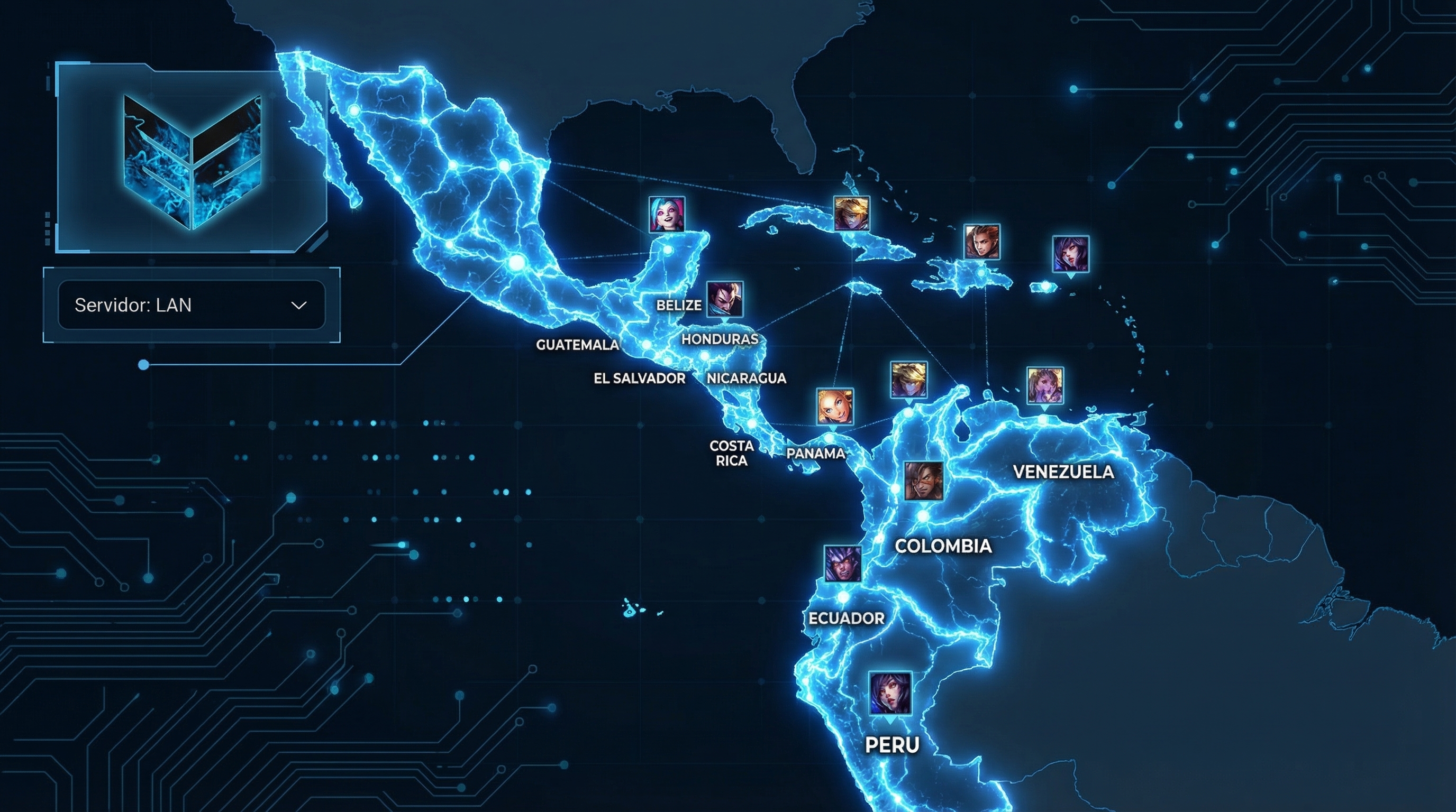 Mapa de países del servidor LAN de League of Legends