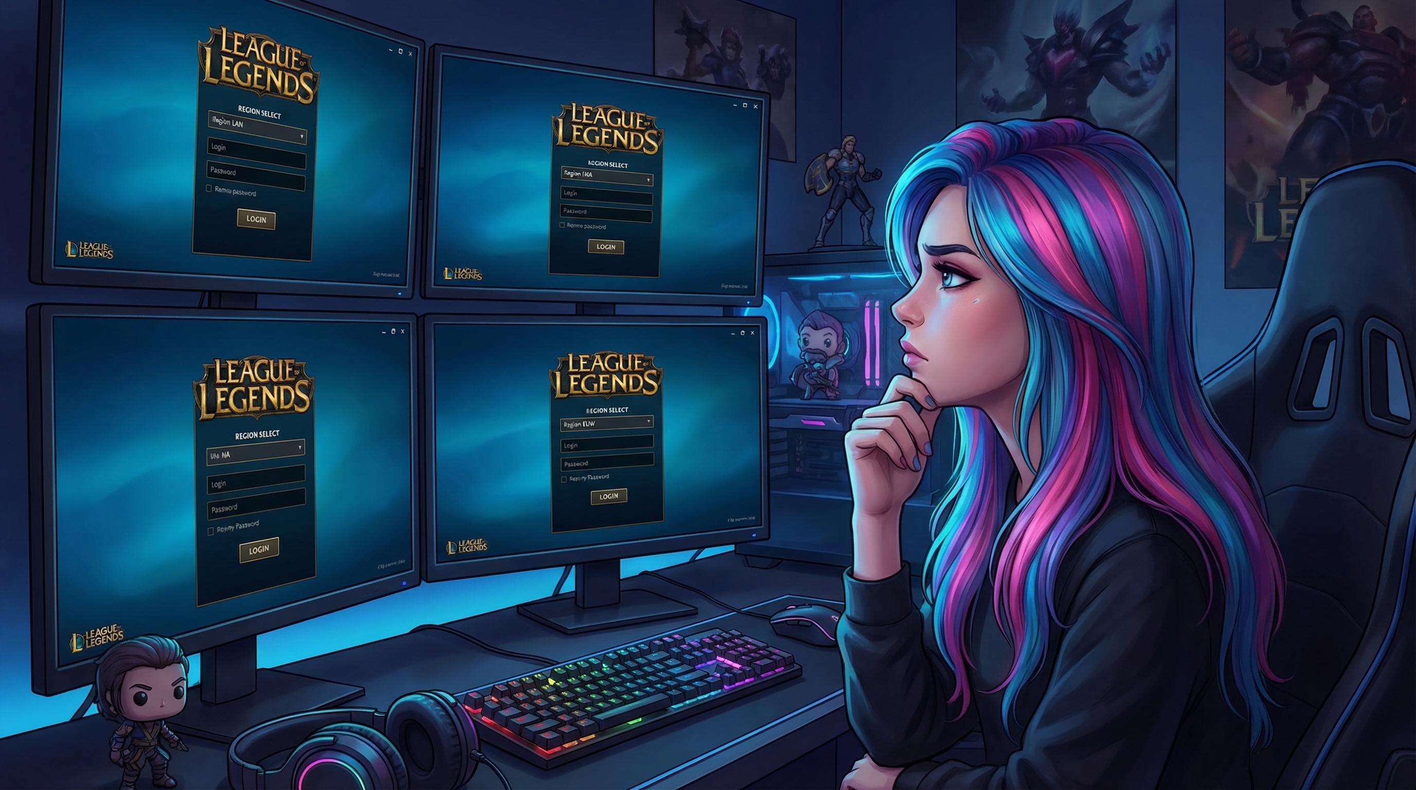 Jugadora eligiendo entre diferentes servidores de LoL