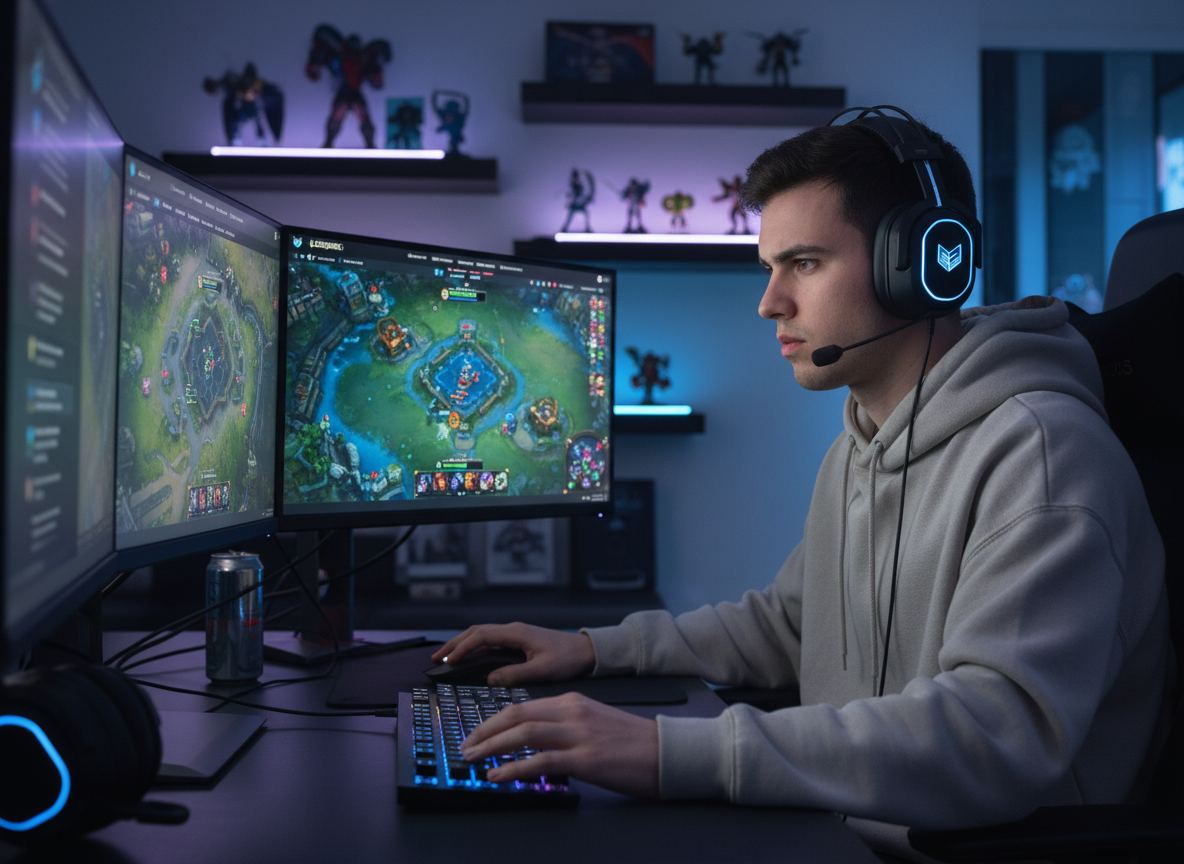 Jugador concentrado en League of Legends EUW