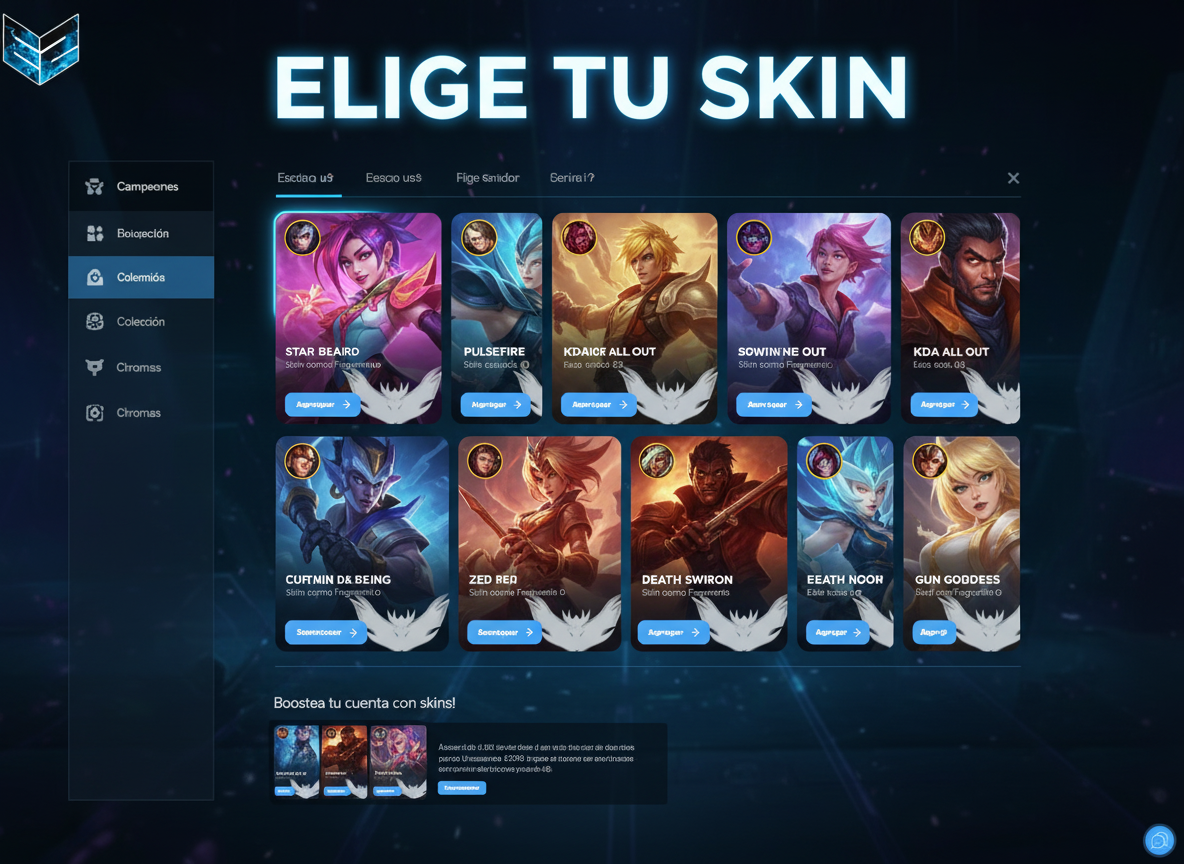 Interfaz de selecci&oacute;n de skins en League of Legends