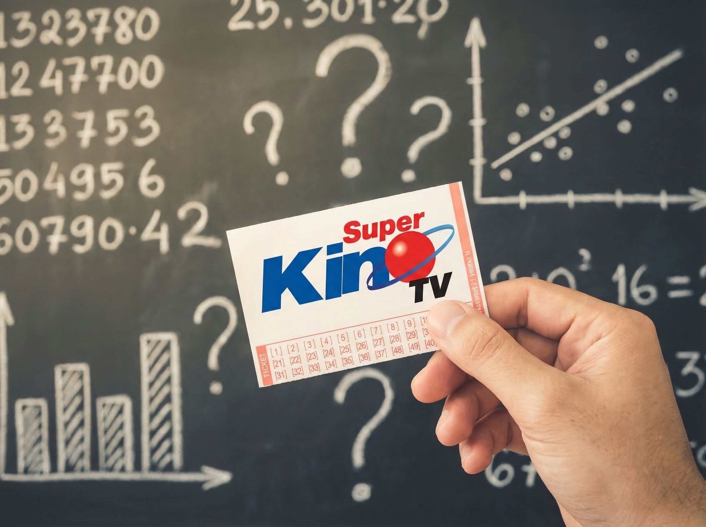 Mano sosteniendo un boleto de loter&iacute;a con gr&aacute;ficos y n&uacute;meros de fondo