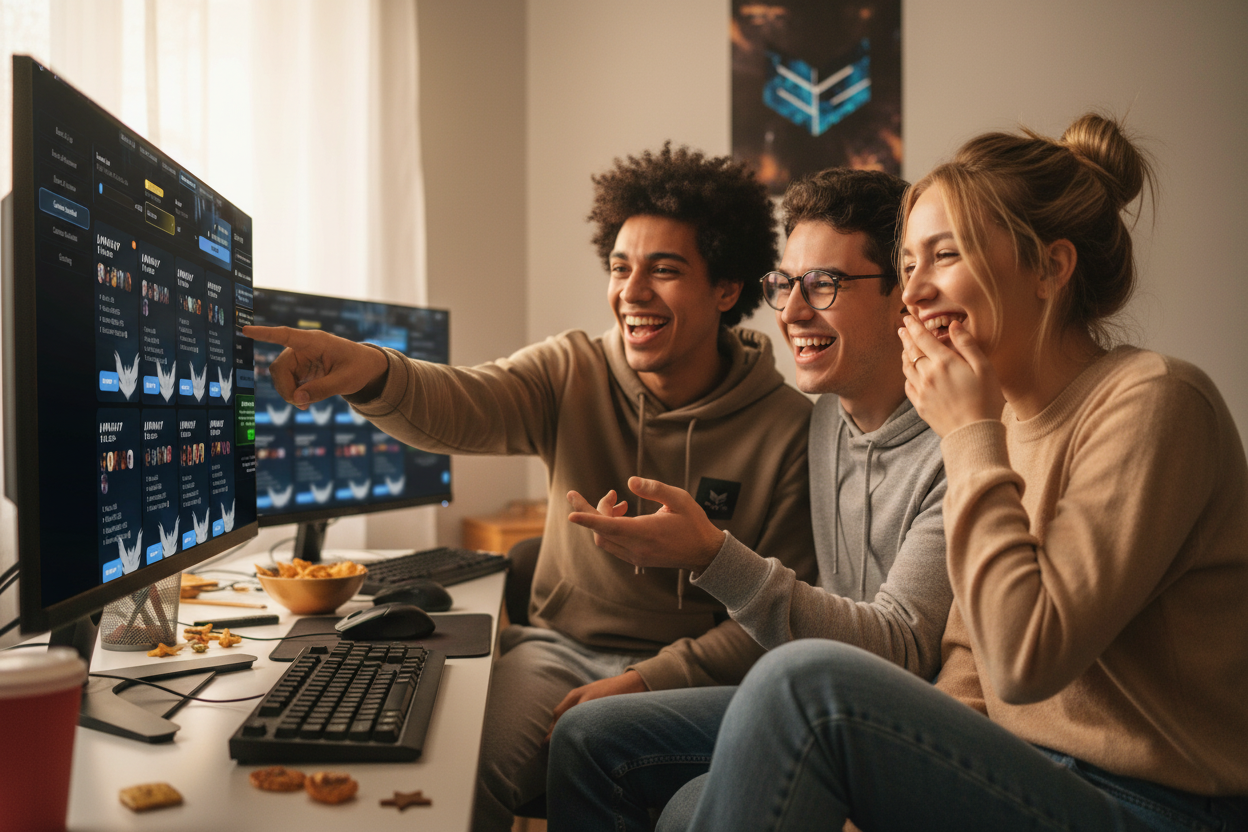 Grupo de amigos jugando League of Legends juntos