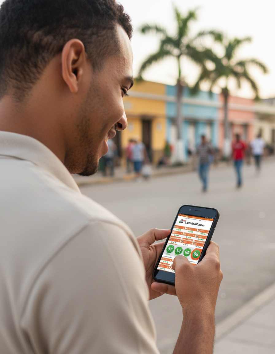 Jugador revisando resultados de loter&iacute;a en su celular