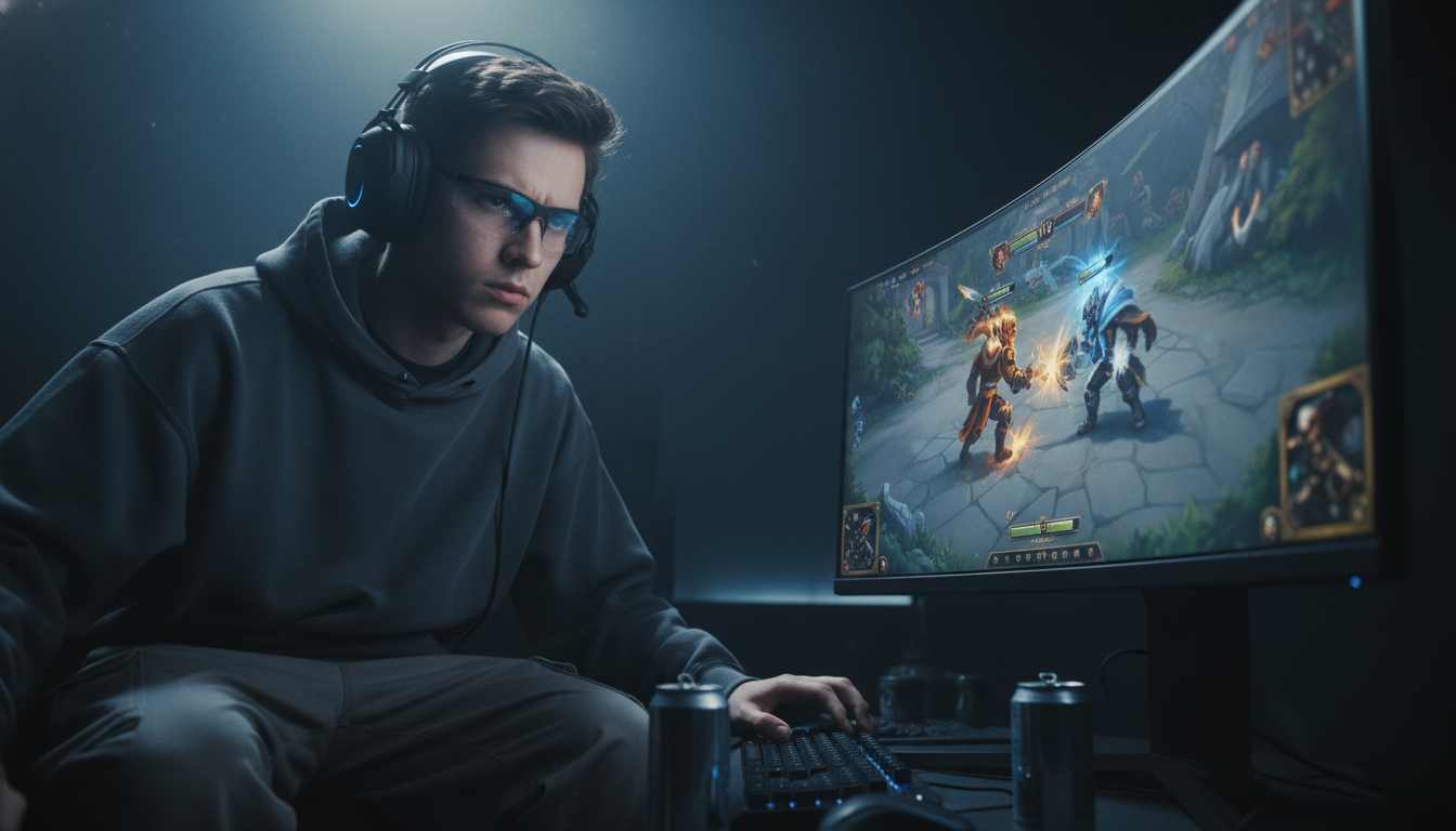 Jugador de LoL concentrado en el carril superior