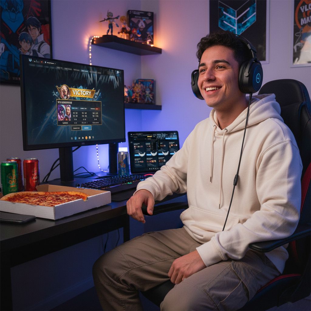 Jugador de LoL feliz con su nueva cuenta smurf