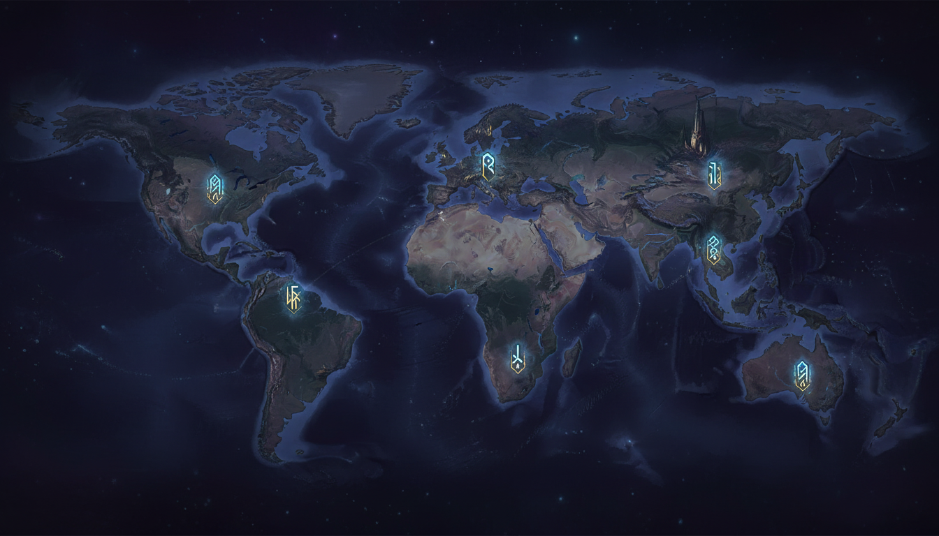 Mapa del mundo con otras regiones de LoL como EUNE y OCE