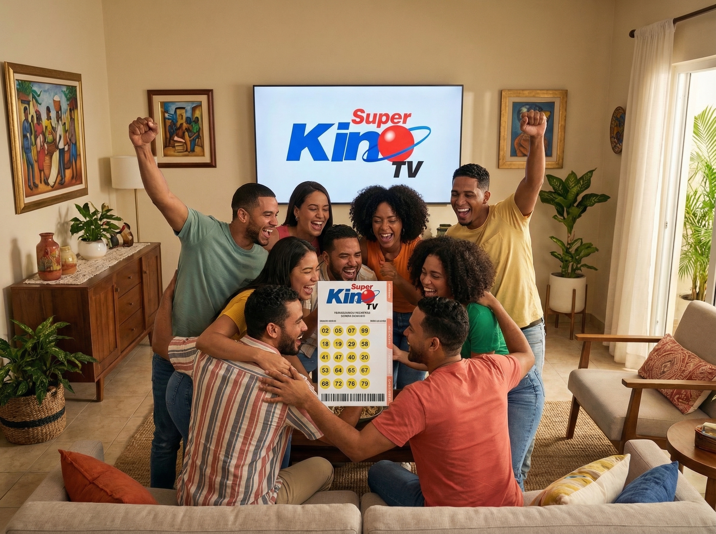 Grupo de amigos celebrando un premio de loter&iacute;a