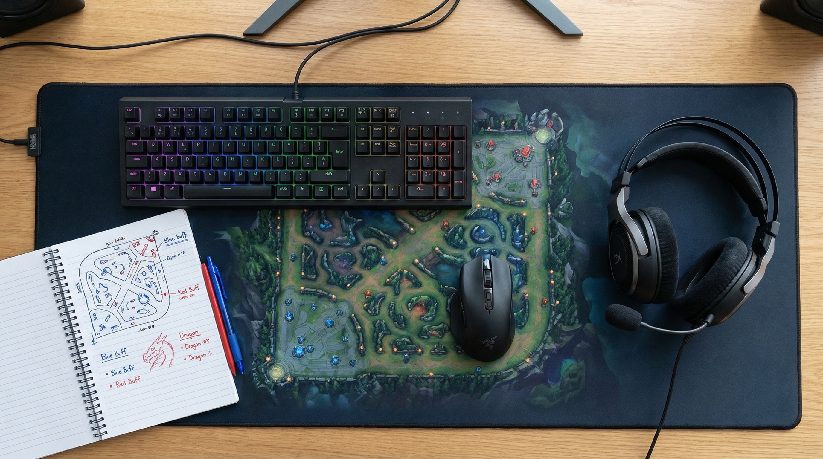 Setup gamer con mapa de la Grieta del Invocador