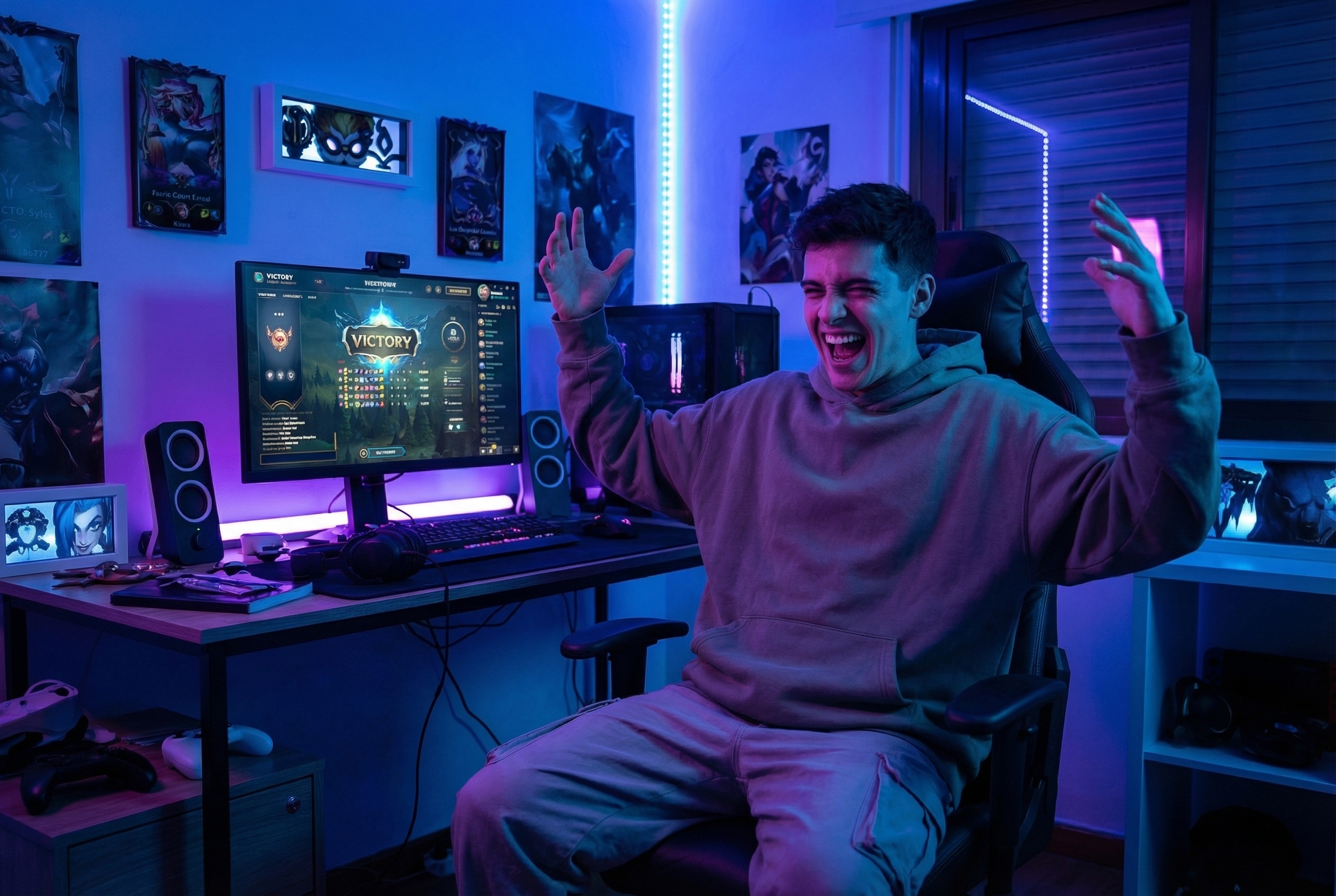 Jugador de LoL main Mid celebrando una jugada