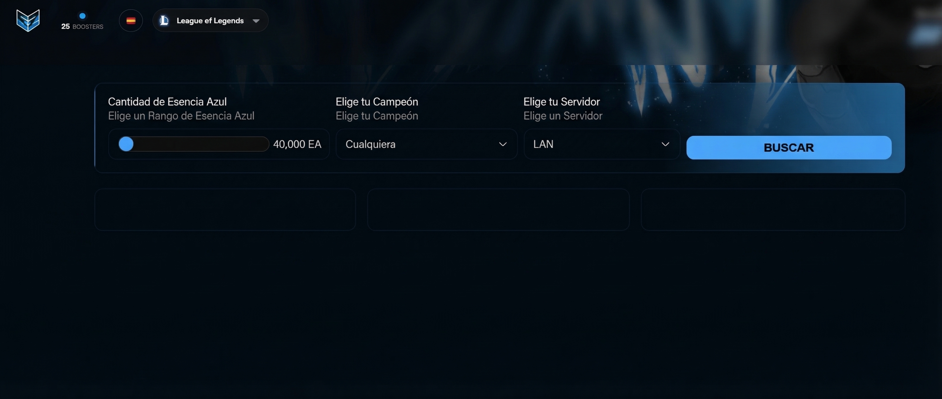 Panel de selección de cuentas LoL en EZLOL.GG