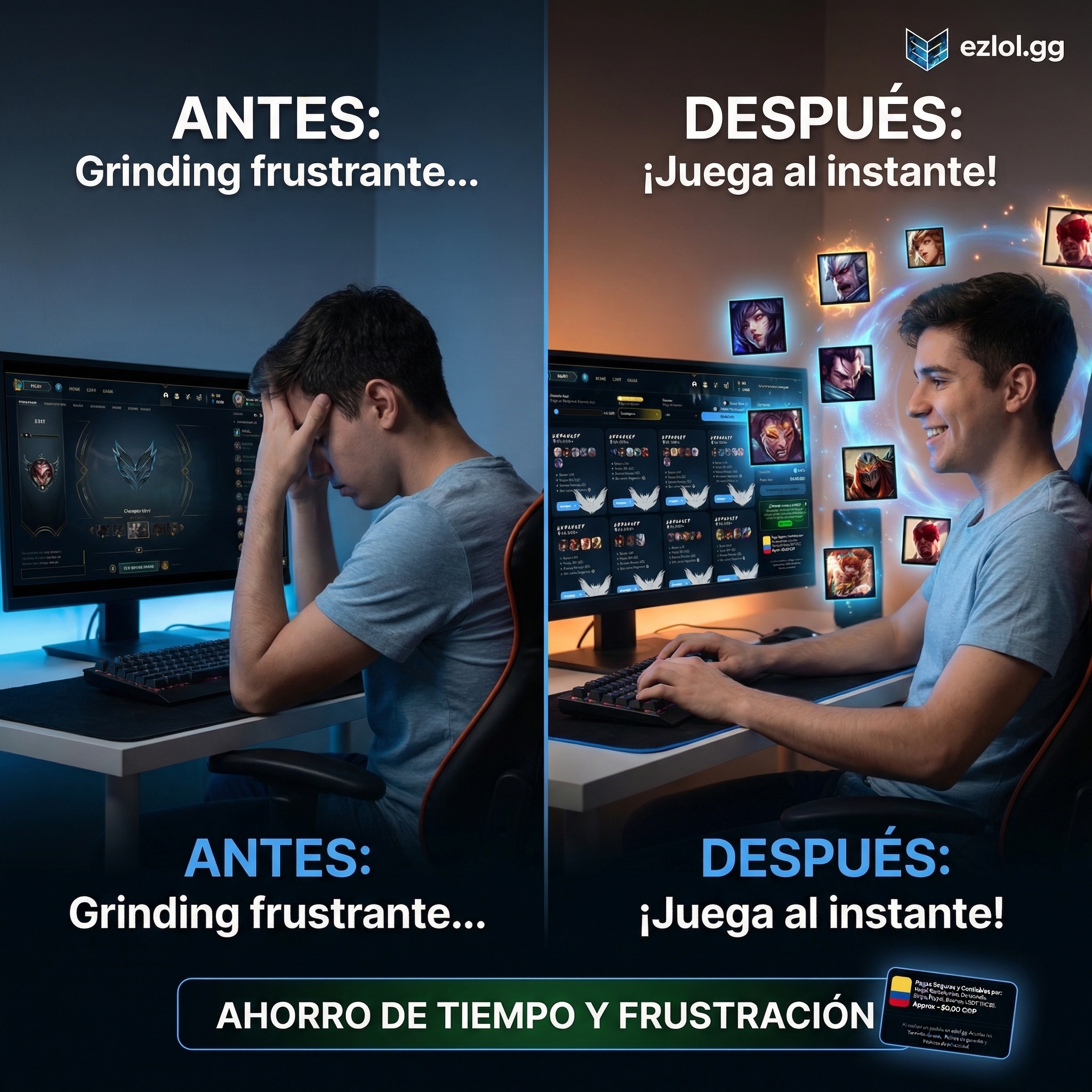 Comparativa de tiempo ahorrado al comprar una cuenta LoL