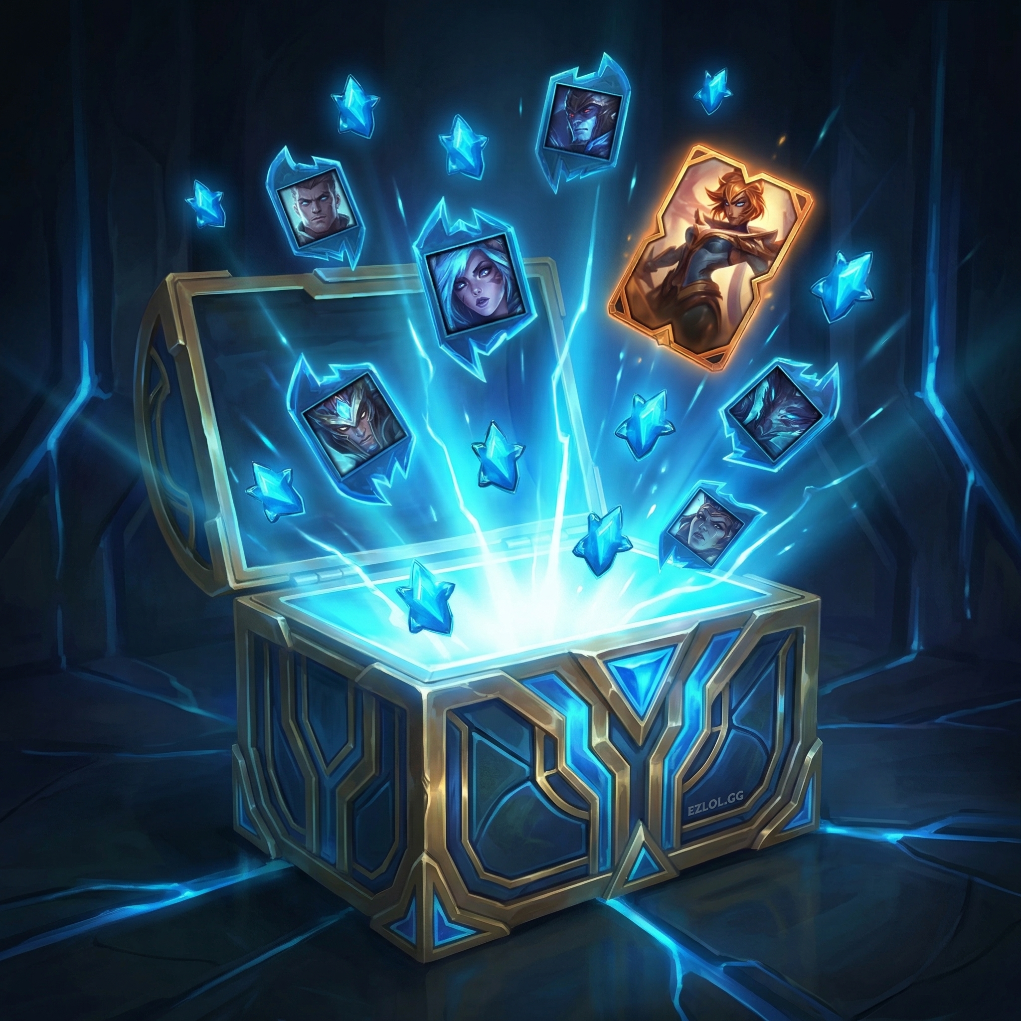 Cofre del tesoro de LoL con Esencia Azul y skins