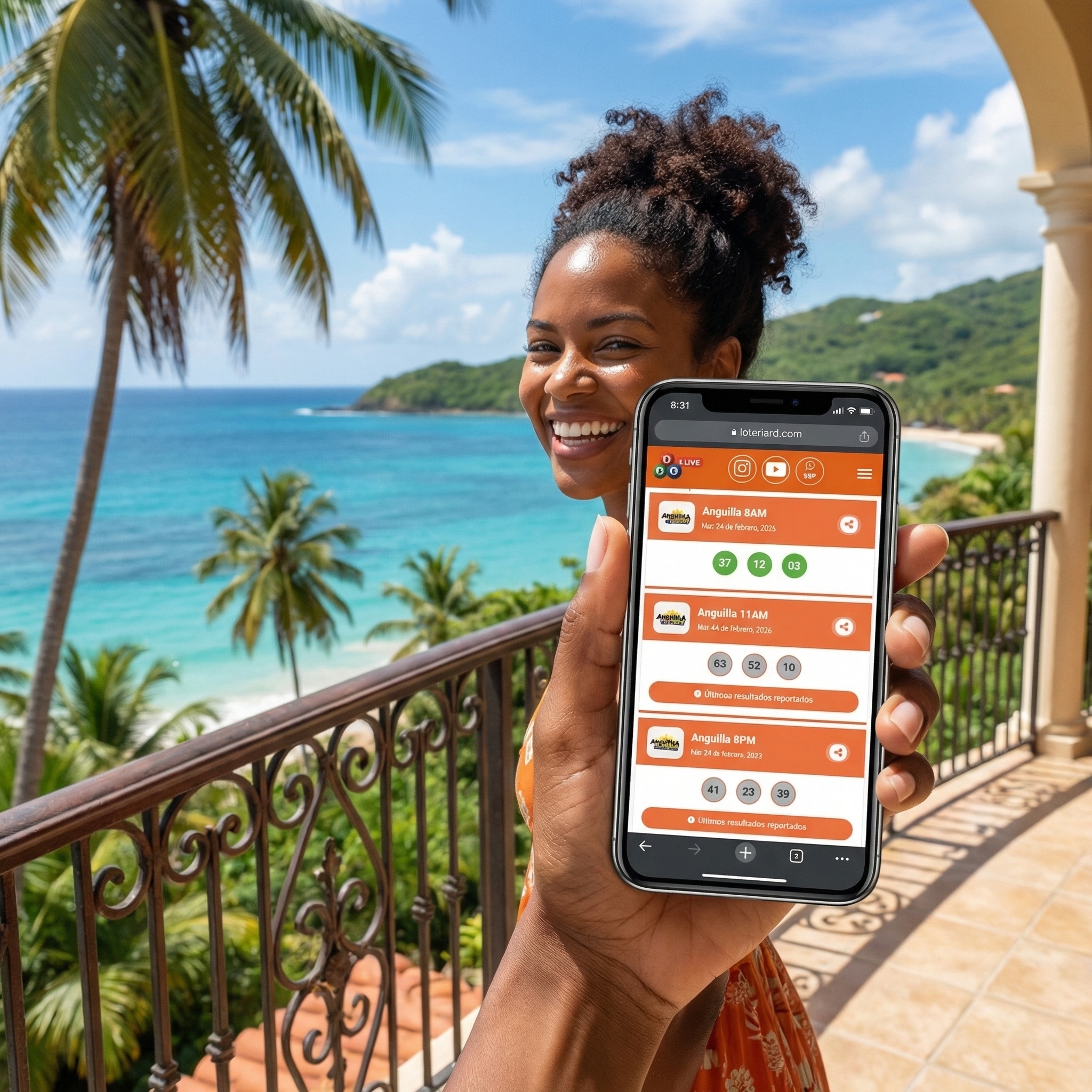 Persona revisando resultados de lotería en el celular