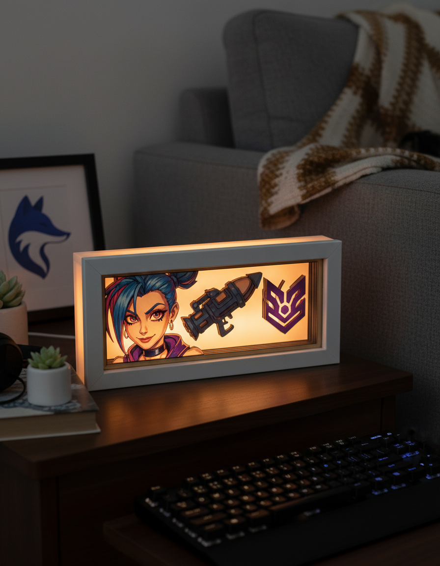 Regalos de LoL para bodas: Lámpara Lightbox de campeón de League of Legends en un ambiente acogedor