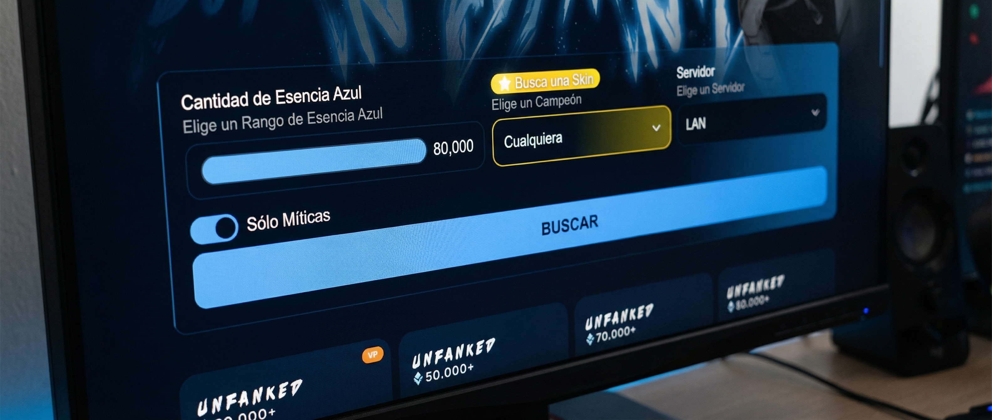 Panel de selecci&oacute;n de Esencia Azul en EZLOL.GG