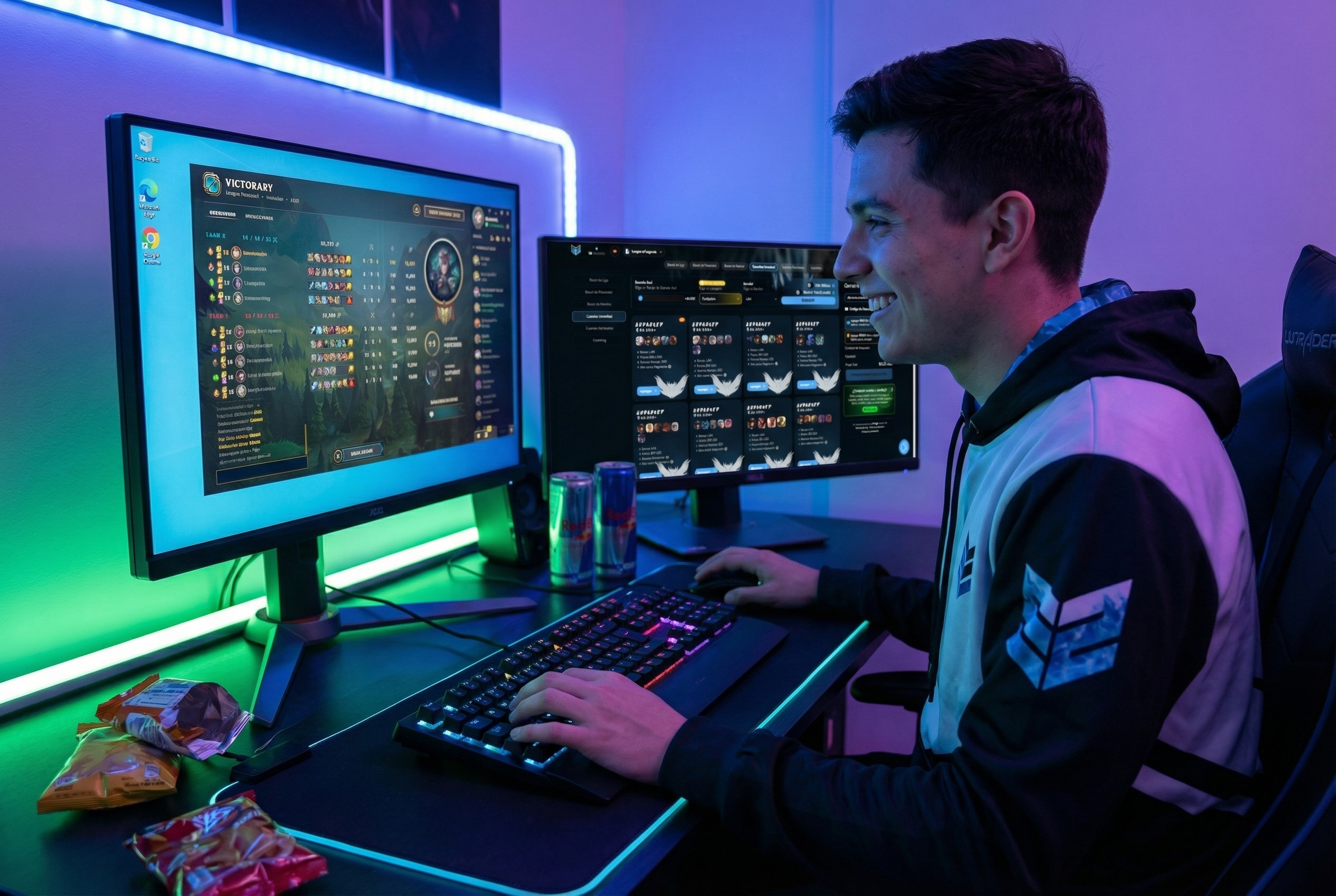 Joven gamer disfrutando de su nueva cuenta de LoL