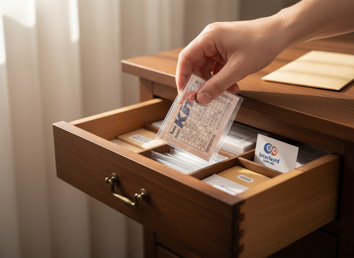 Persona guardando un ticket de loter&iacute;a en un lugar seguro