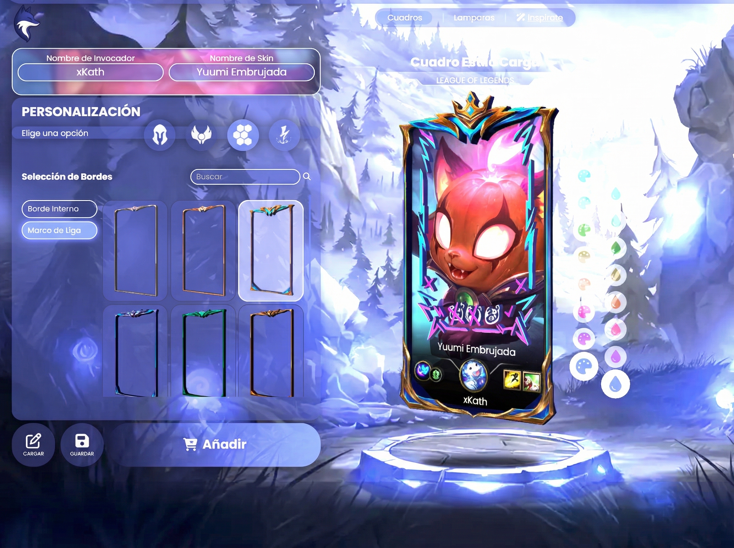 Cuadro LoL con marco Challenger seleccionado