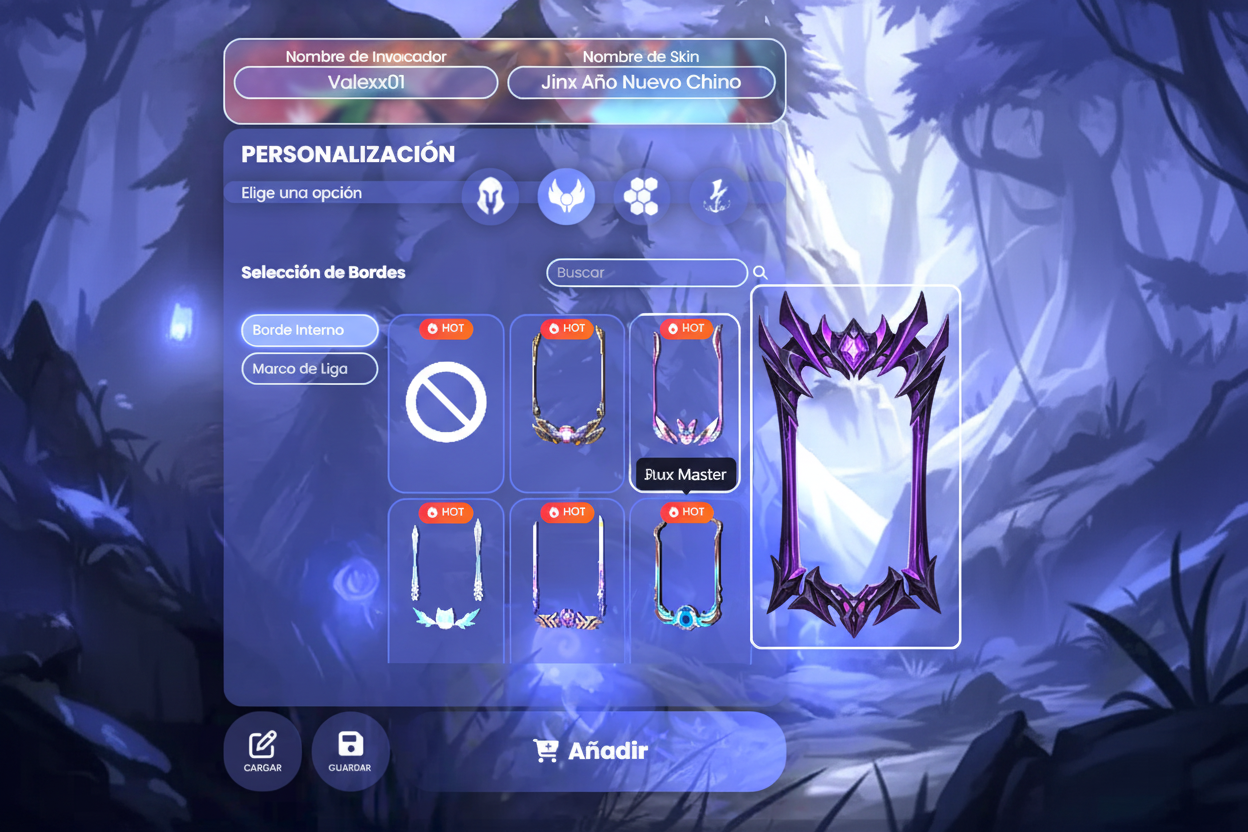 Vista de página de elección de marco de liga en Zethacraft