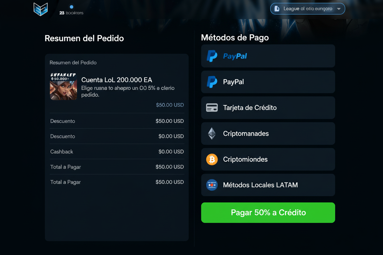 Módulo de pago de EZLOL.GG con múltiples opciones