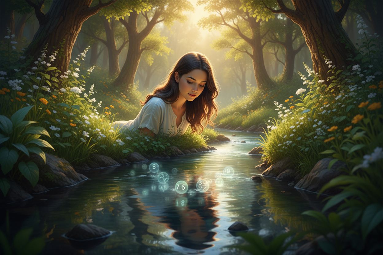 Mujer mirando agua limpia y clara, simbolizando prosperidad y suerte en la loter&iacute;a dominicana