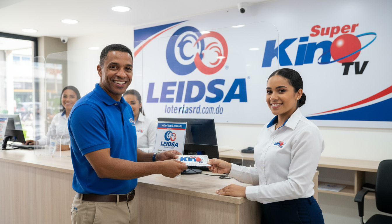 Persona cobrando un premio de lotería Super Kino TV