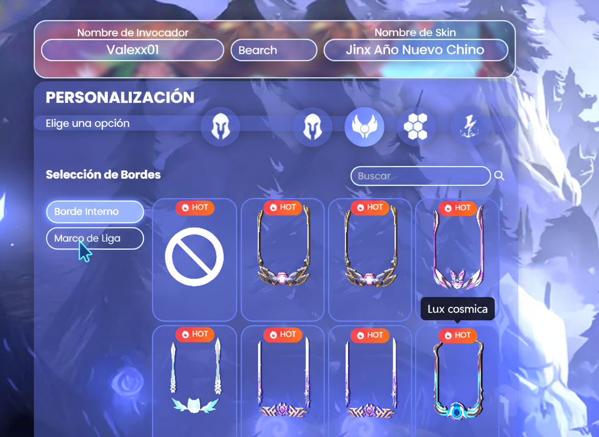 Paso 1 para personalizar cuadro LoL: elegir tipo de borde