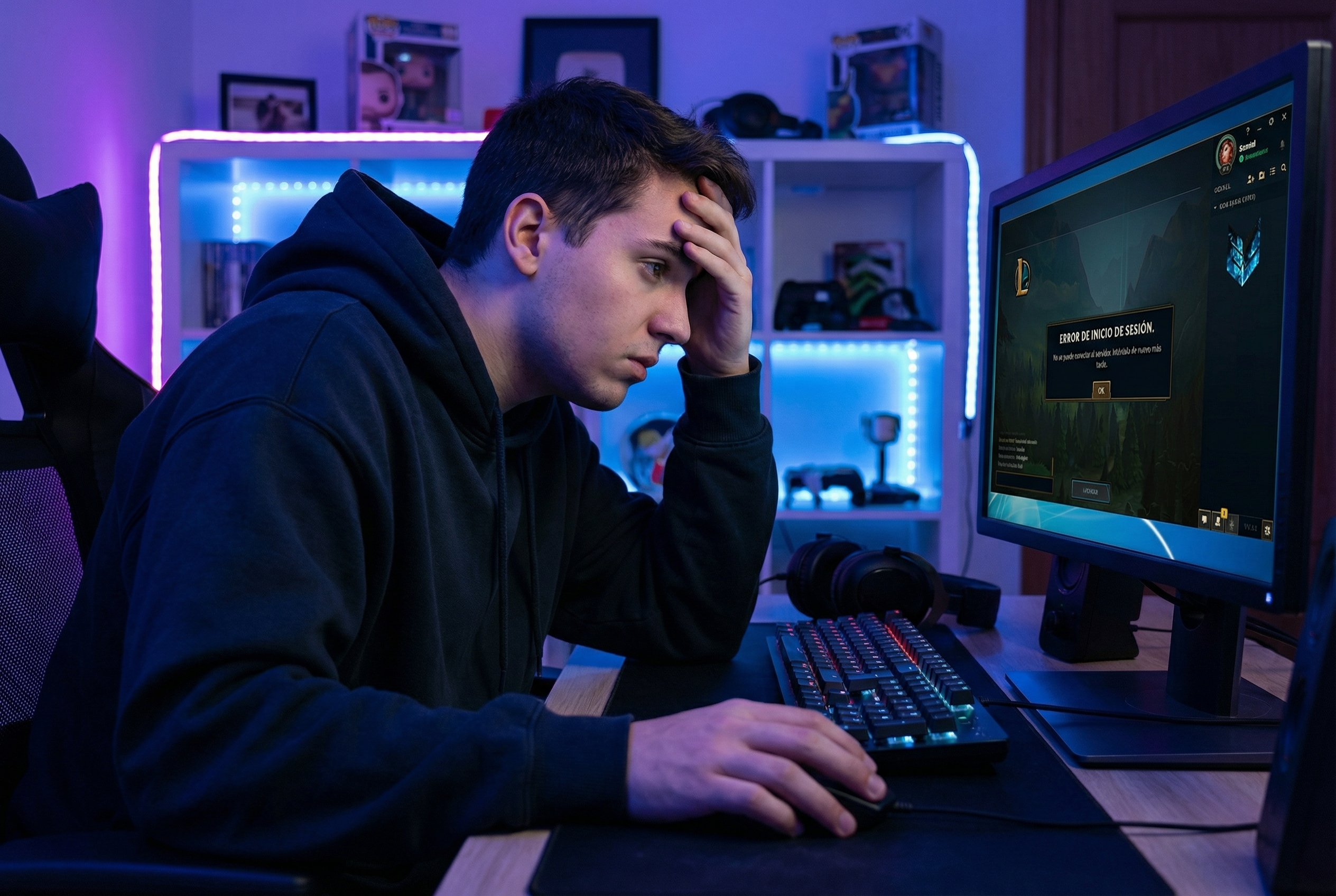 Joven gamer preocupado por error de login en LoL