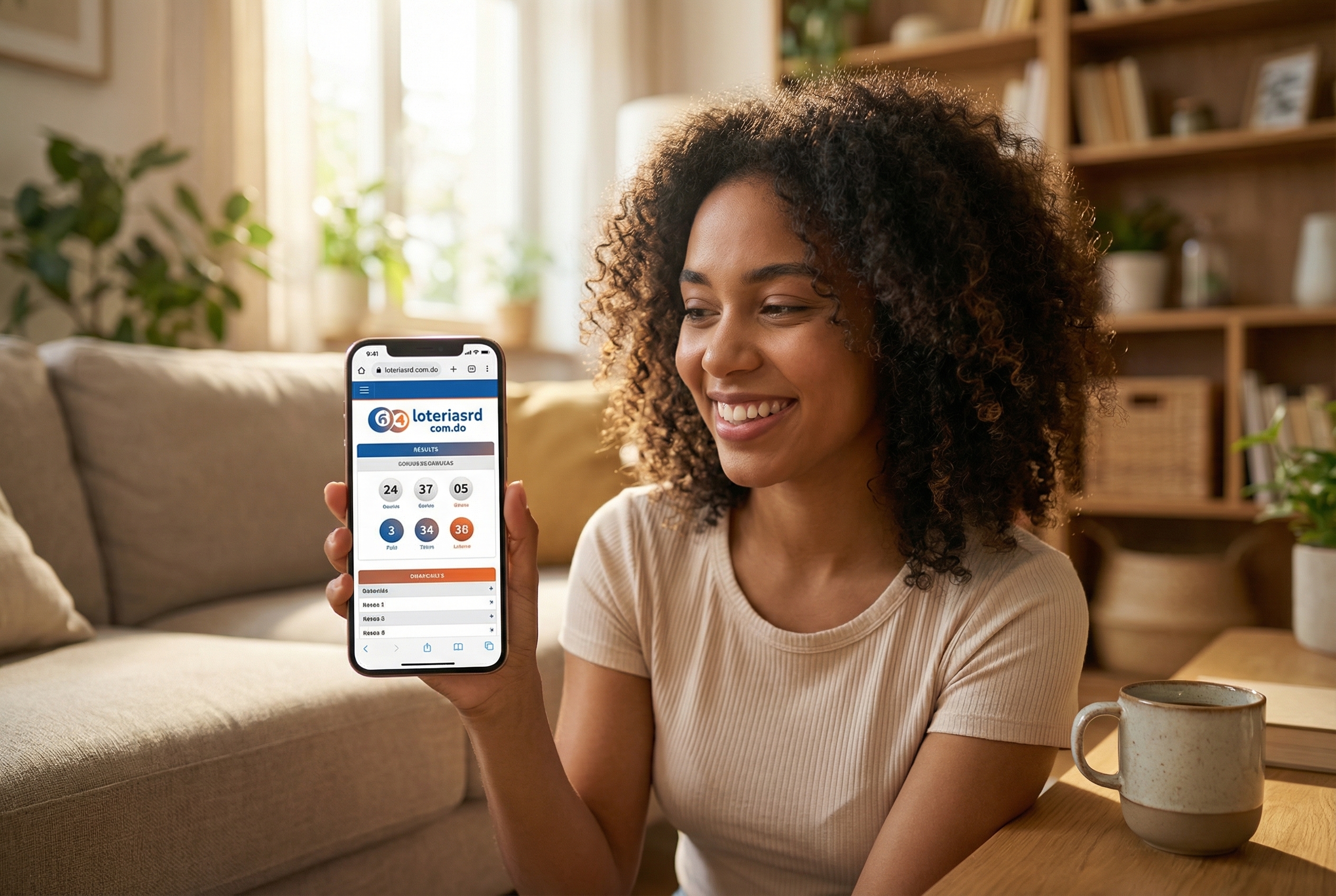 Persona revisando resultados de loter&iacute;a en su tel&eacute;fono