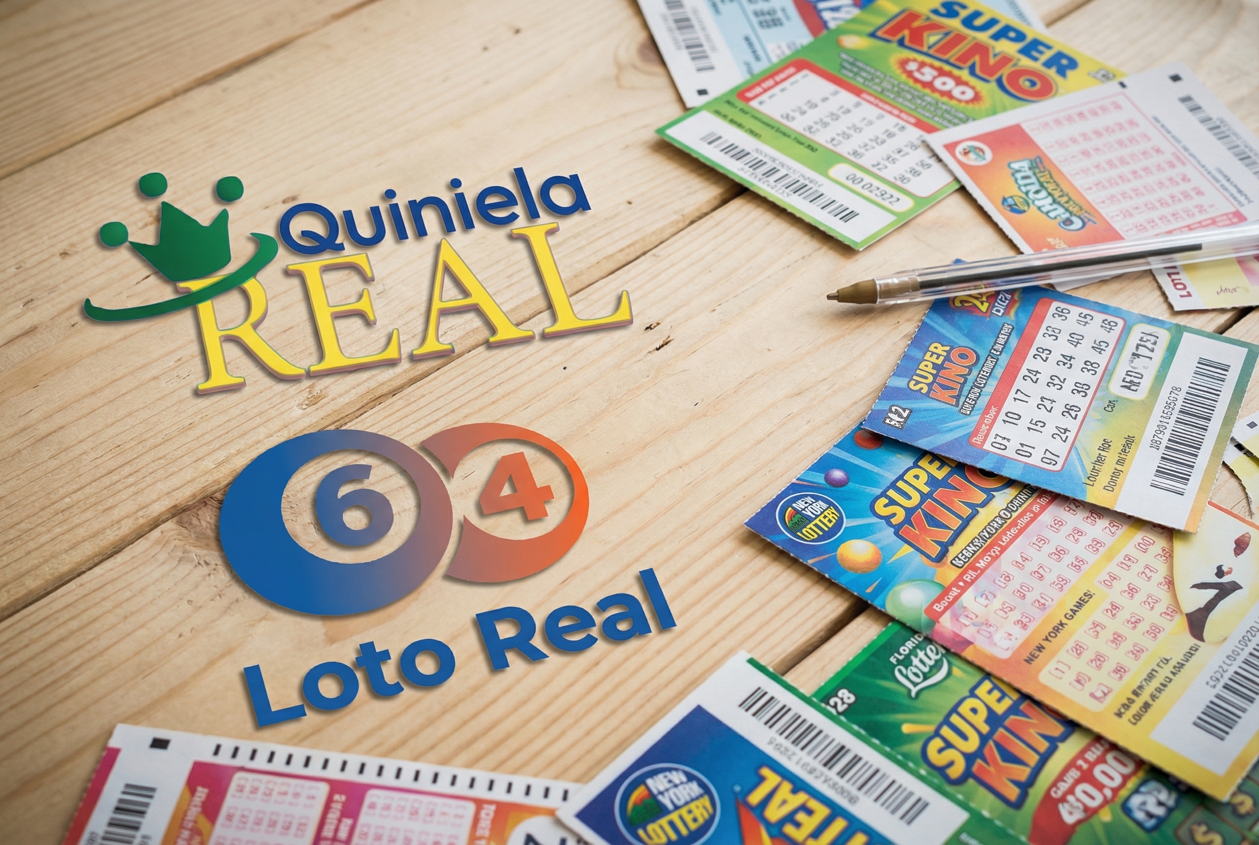 Logos de Quiniela Real y Loto Real con billetes de loter&iacute;a