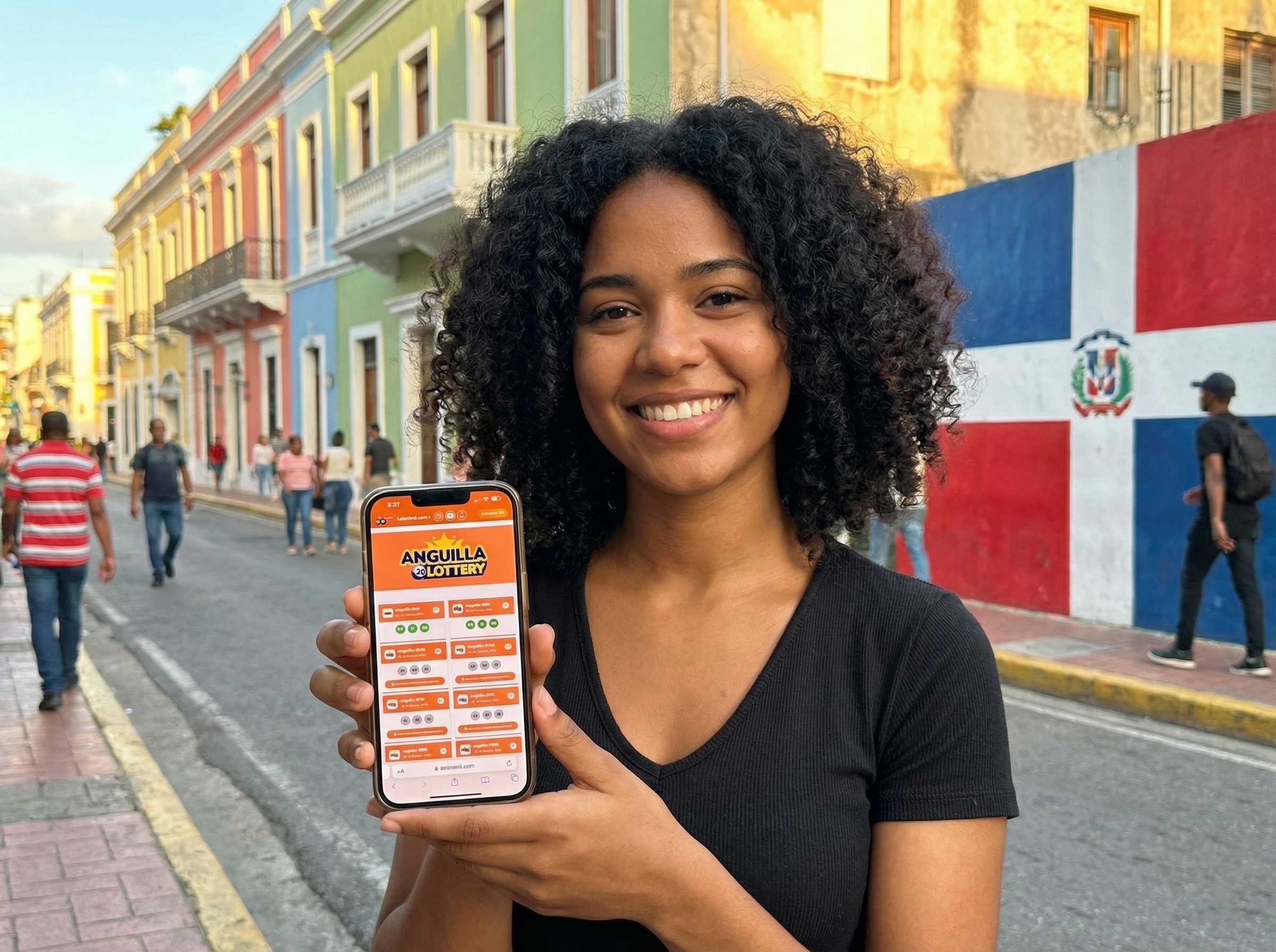 Persona revisando resultados de lotería Anguila en su teléfono en República Dominicana
