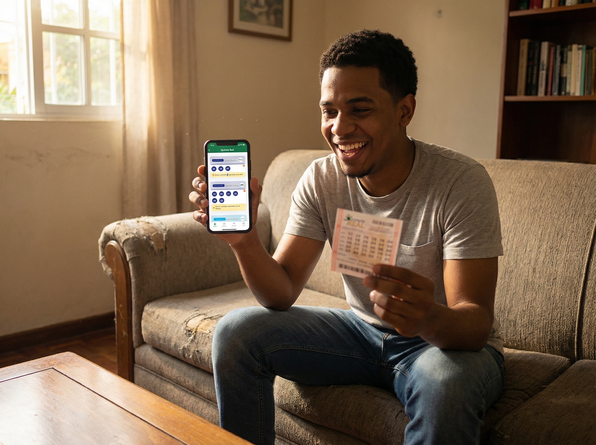 Hombre revisando resultados de Quiniela Real en LoteriasRD.com.do