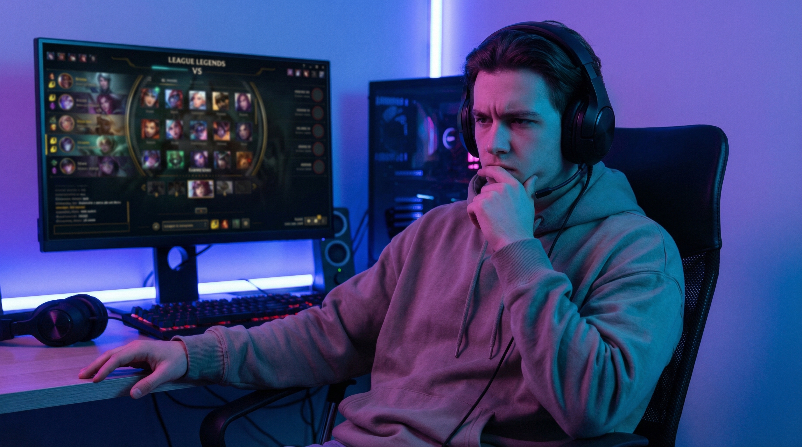 Jugador de LoL decidiendo entre cuenta unranked y leveada