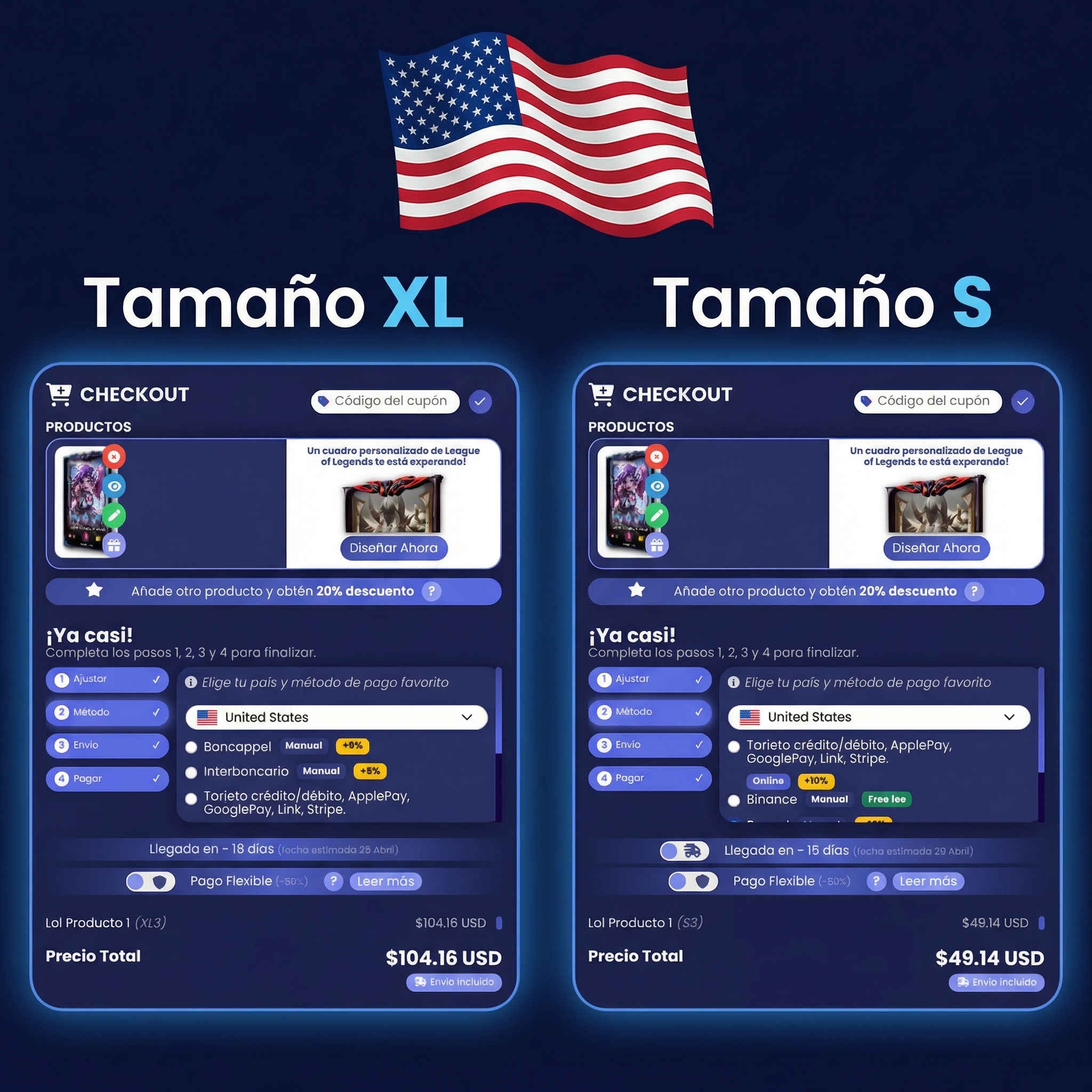 Precios de cuadros LoL con envío a Estados Unidos