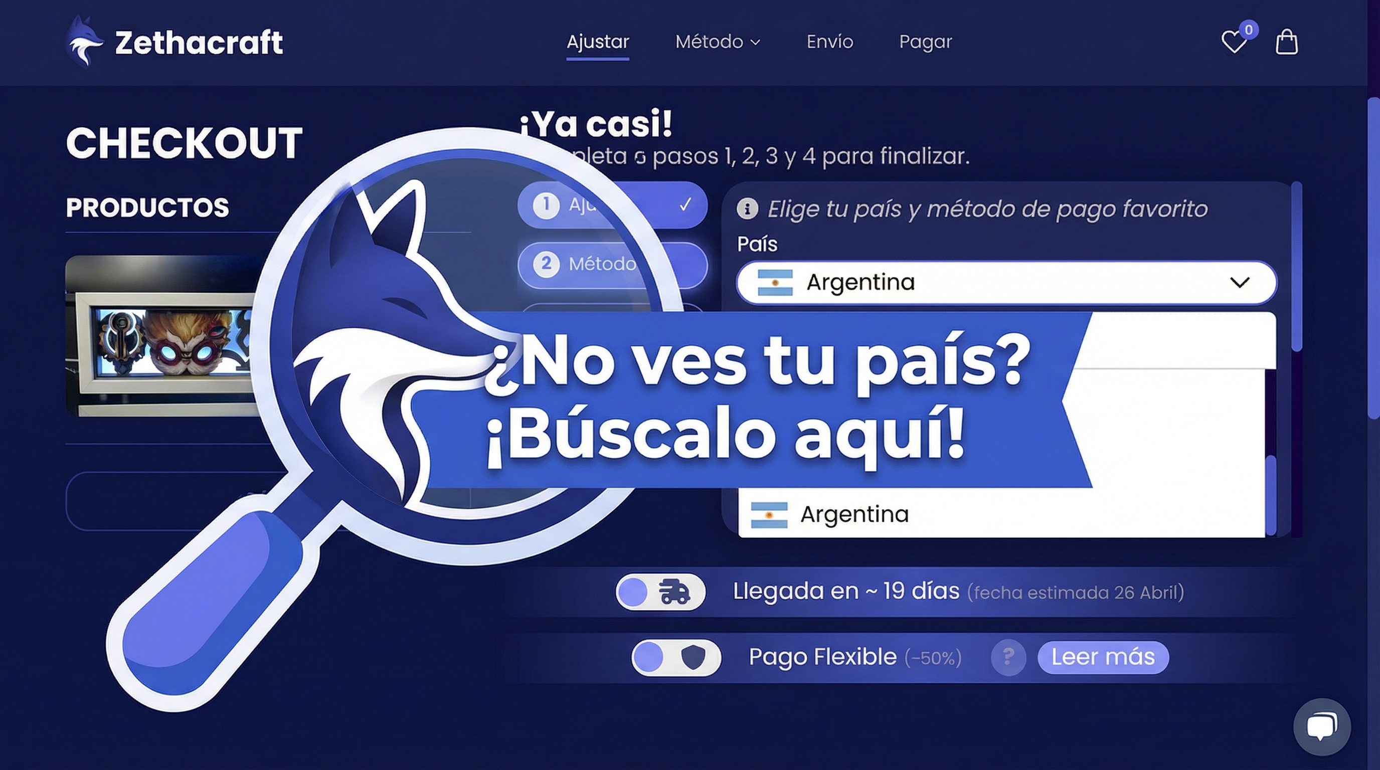 Buscador de países para cotizar envío