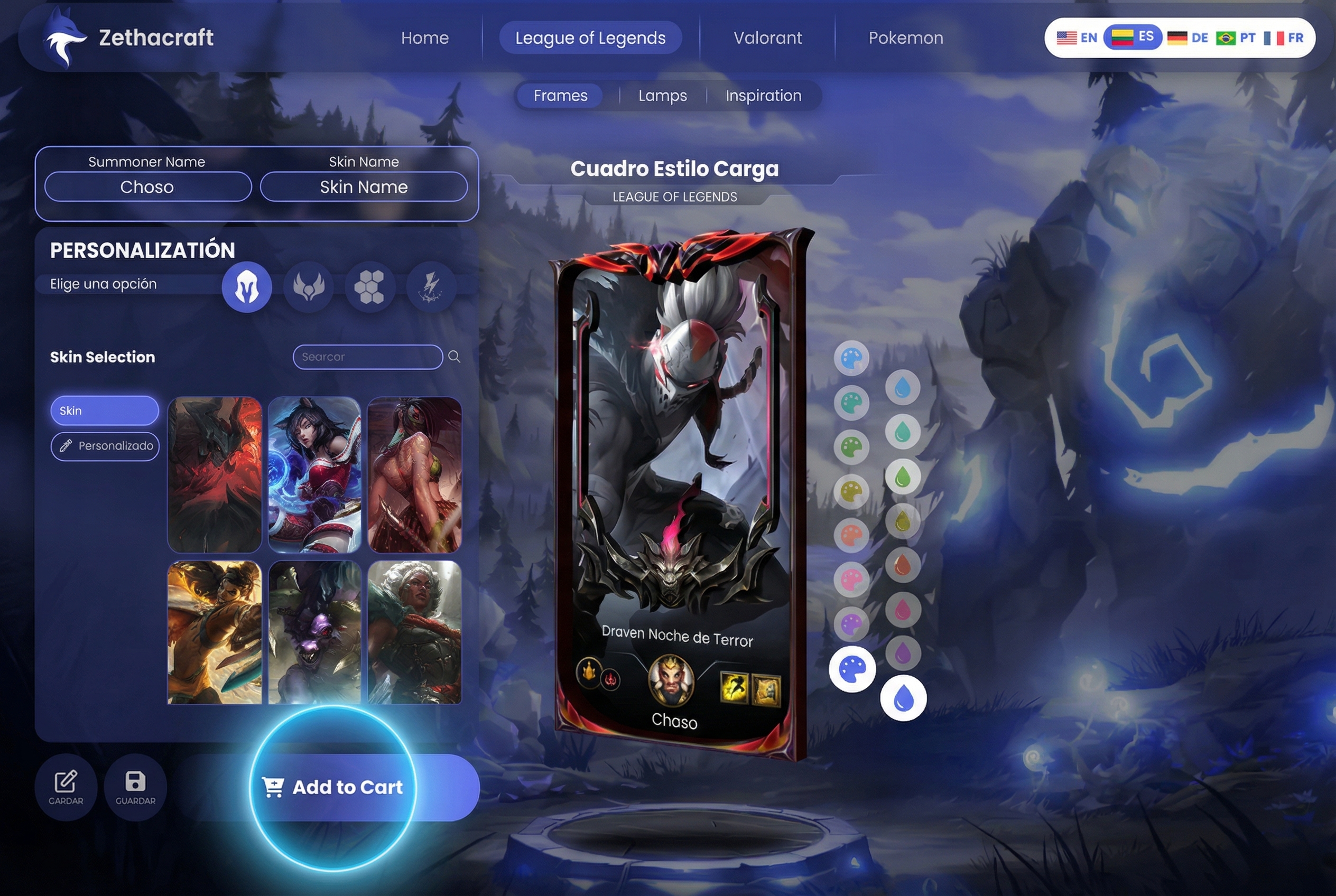 Zethacraft product selection page