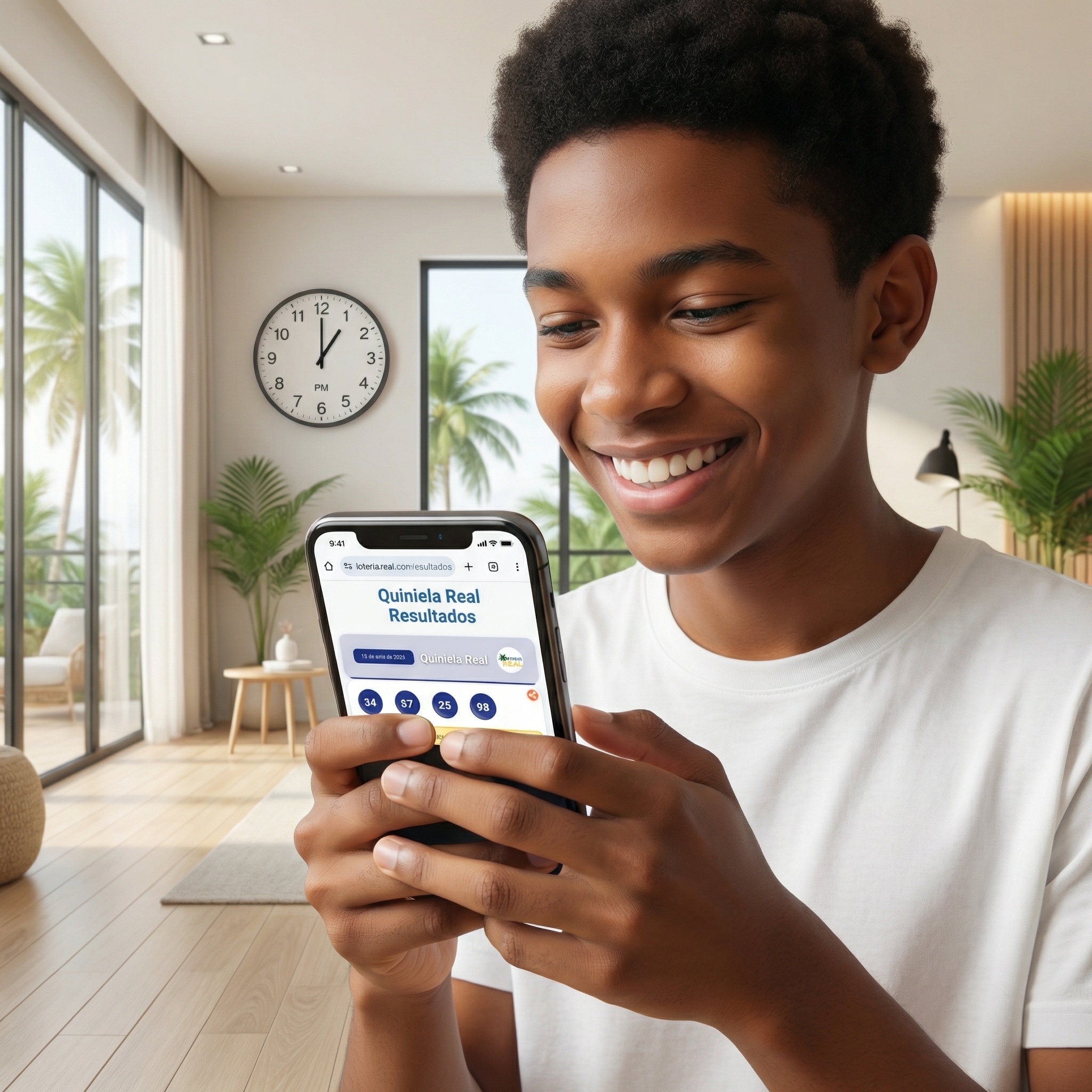 Persona revisando el horario de la Quiniela Real en su móvil