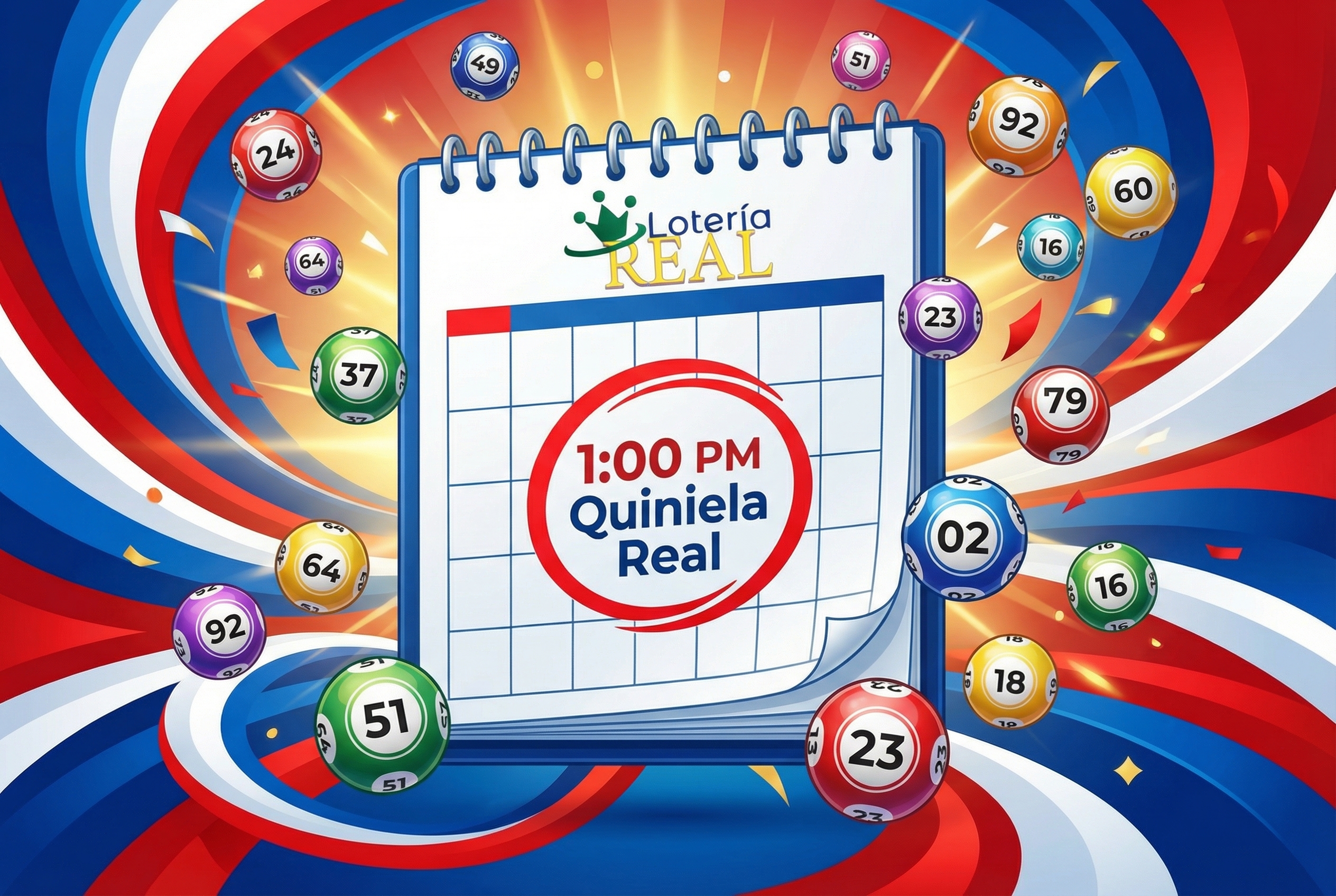 Calendario con horario de loter&iacute;a y bolas de sorteo